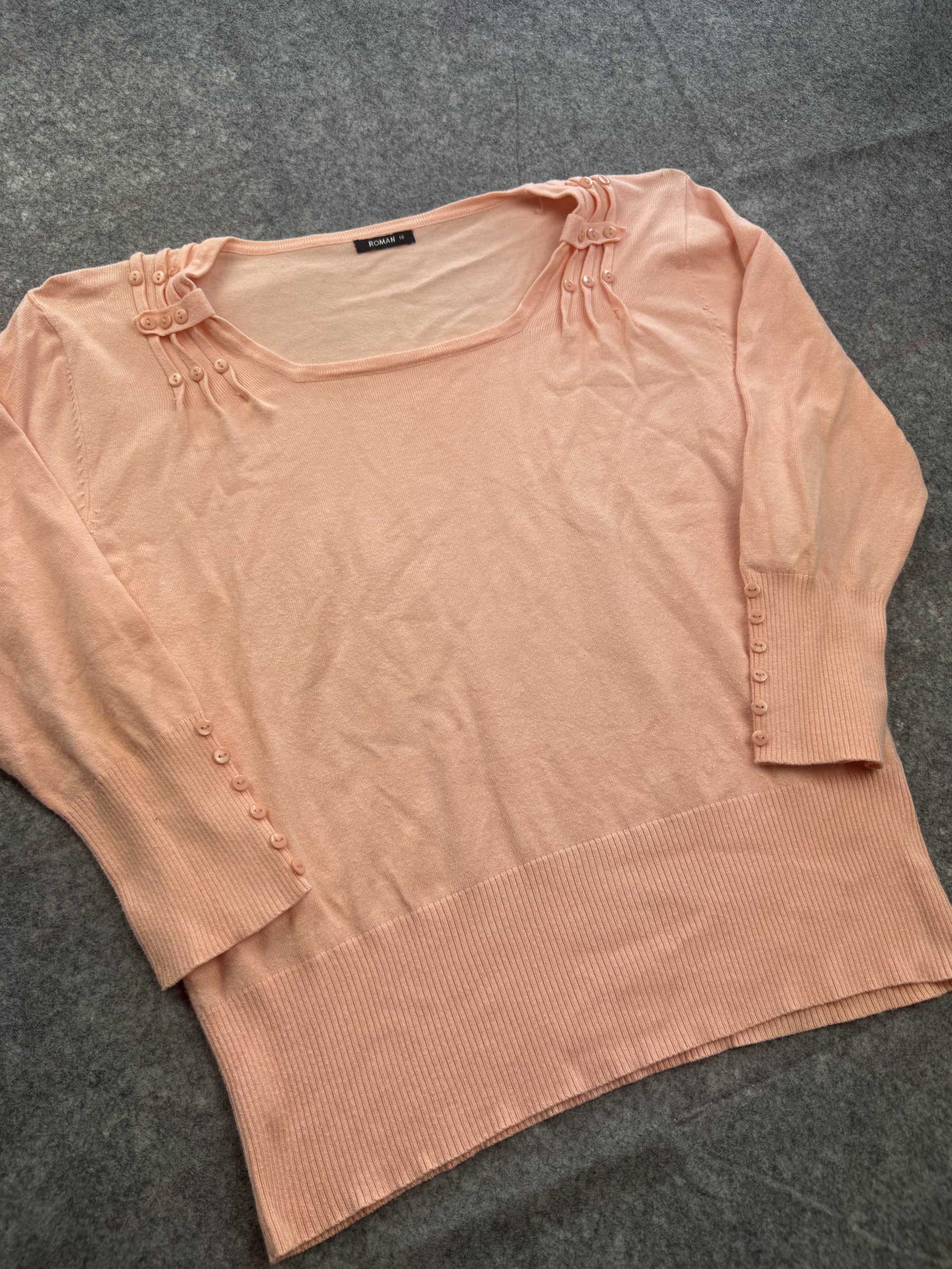 Roman Peach Button-Detail Lightweight Knit Jumper UK 16 image 3