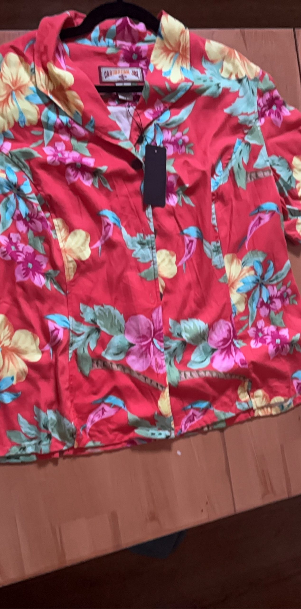Caribbean Joe Red Floral Rayon Top Woman 1X
