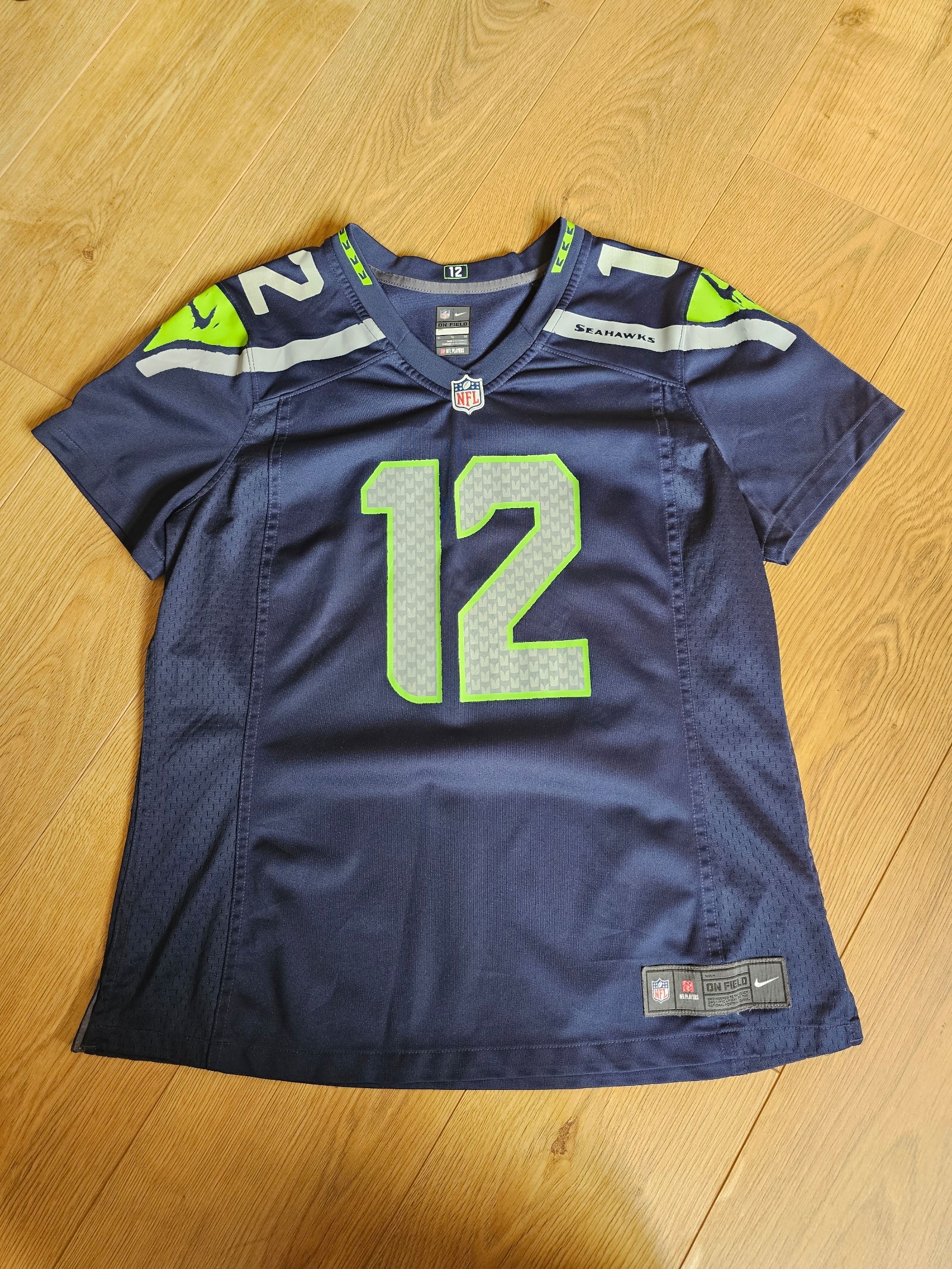 NFL Personalised Navy & Green Seattle Seahawks Jersey Womens XL On Field