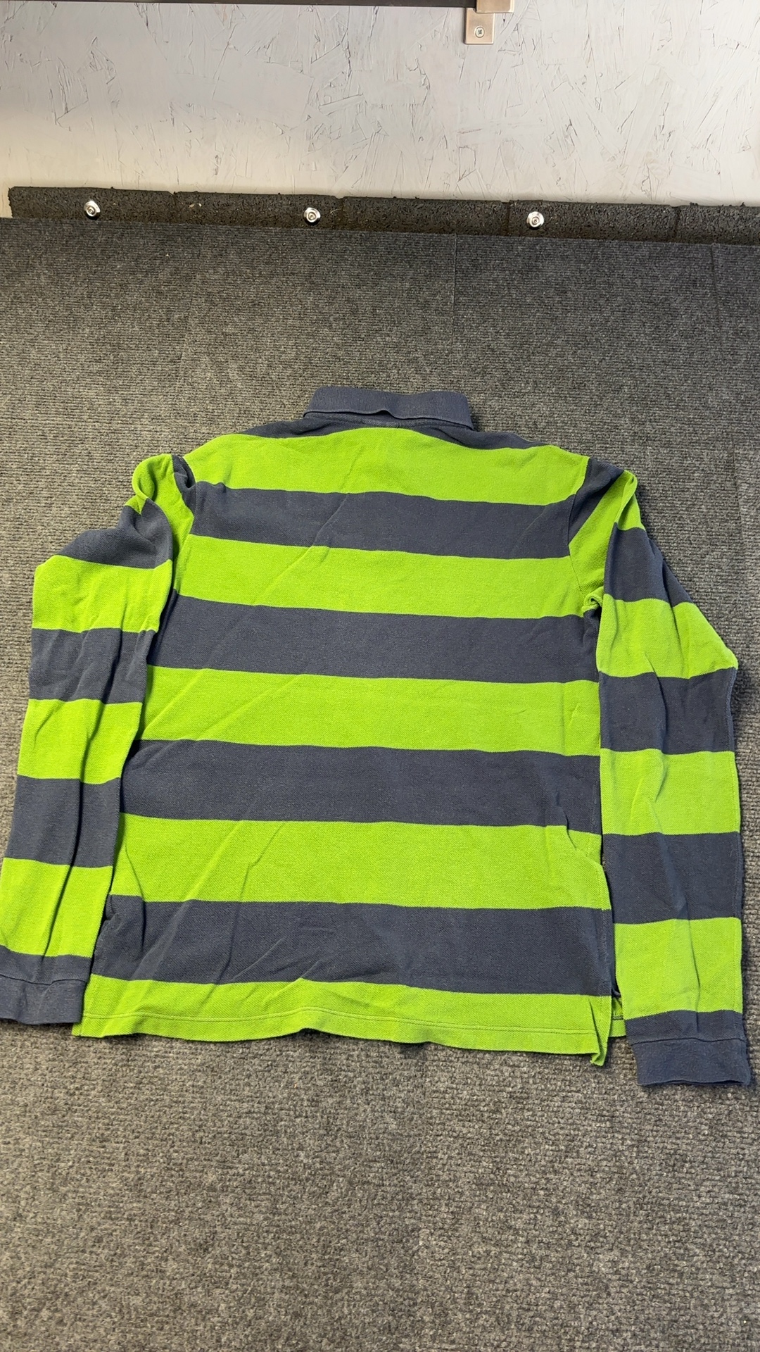Lacoste Green & Navy Blue Striped Long Sleeve Polo Shirt Size 16 image 2