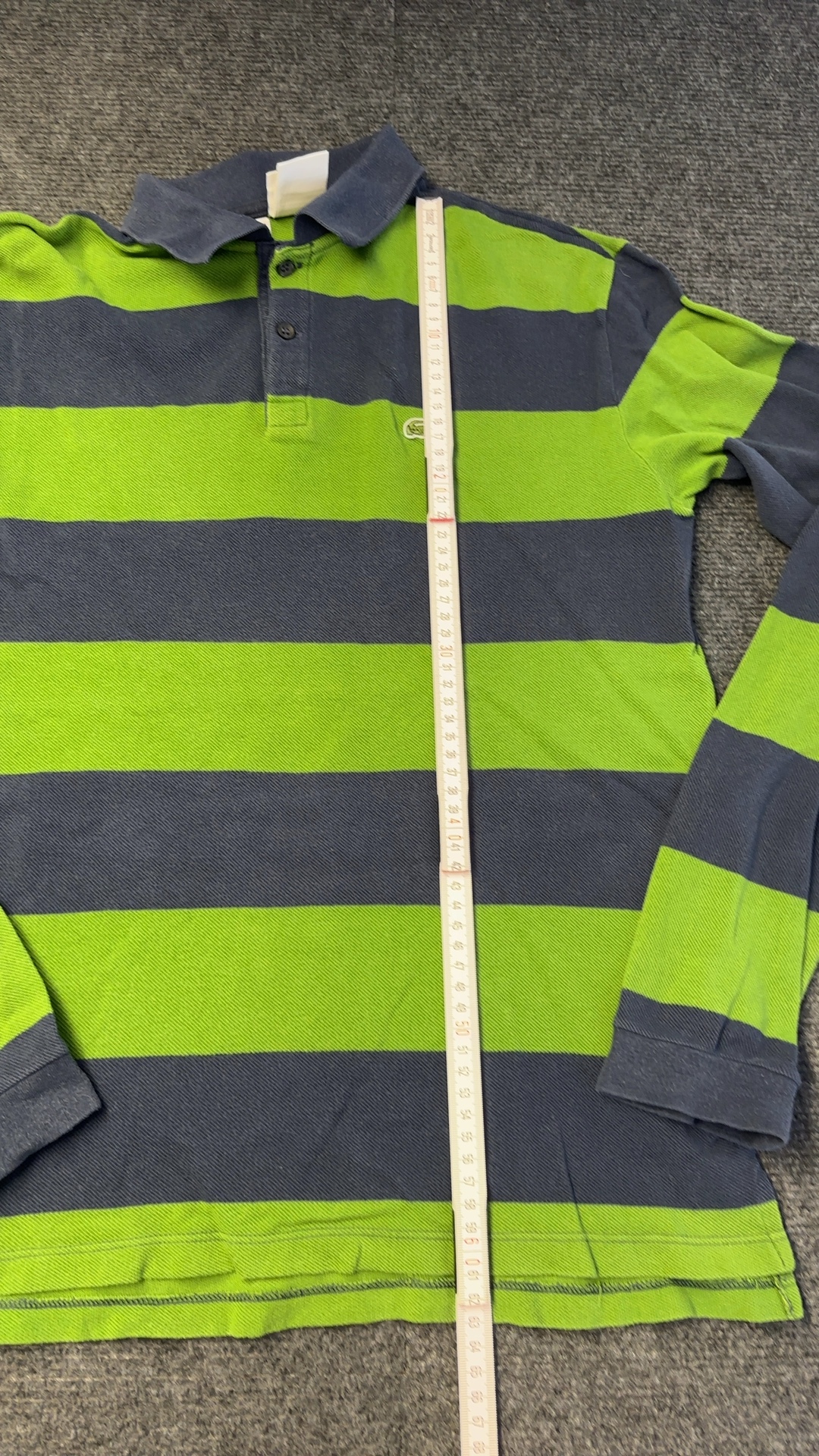 Lacoste Green & Navy Blue Striped Long Sleeve Polo Shirt Size 16 image 5