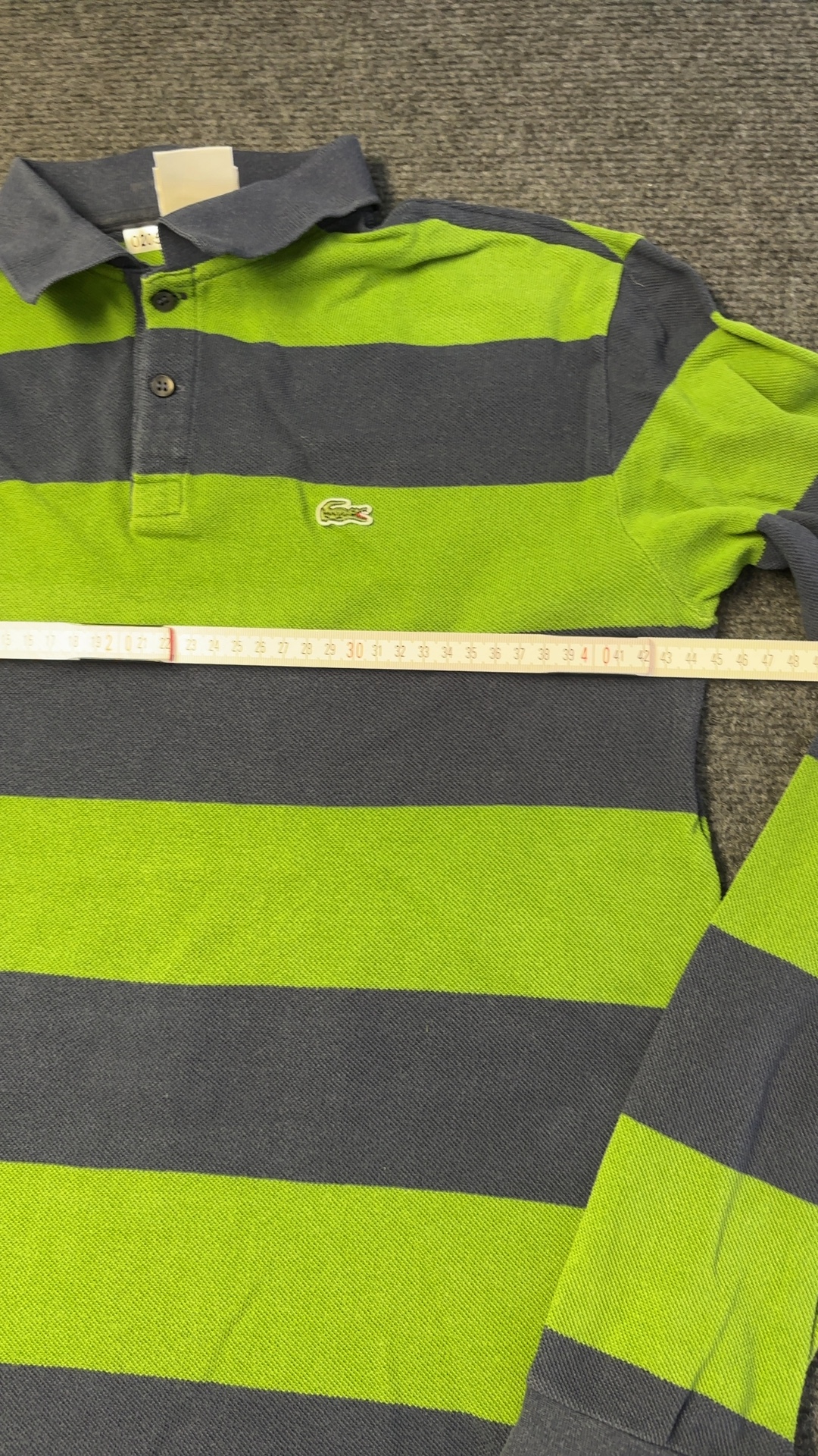 Lacoste Green & Navy Blue Striped Long Sleeve Polo Shirt Size 16 image 6
