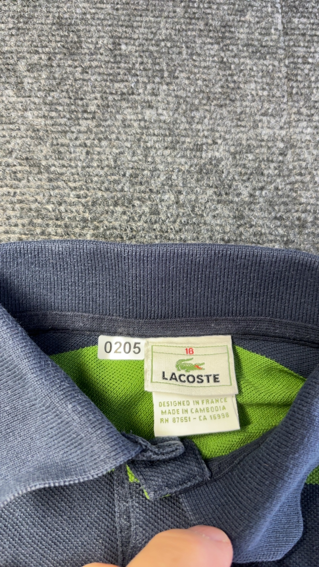 Lacoste Green & Navy Blue Striped Long Sleeve Polo Shirt Size 16 image 3