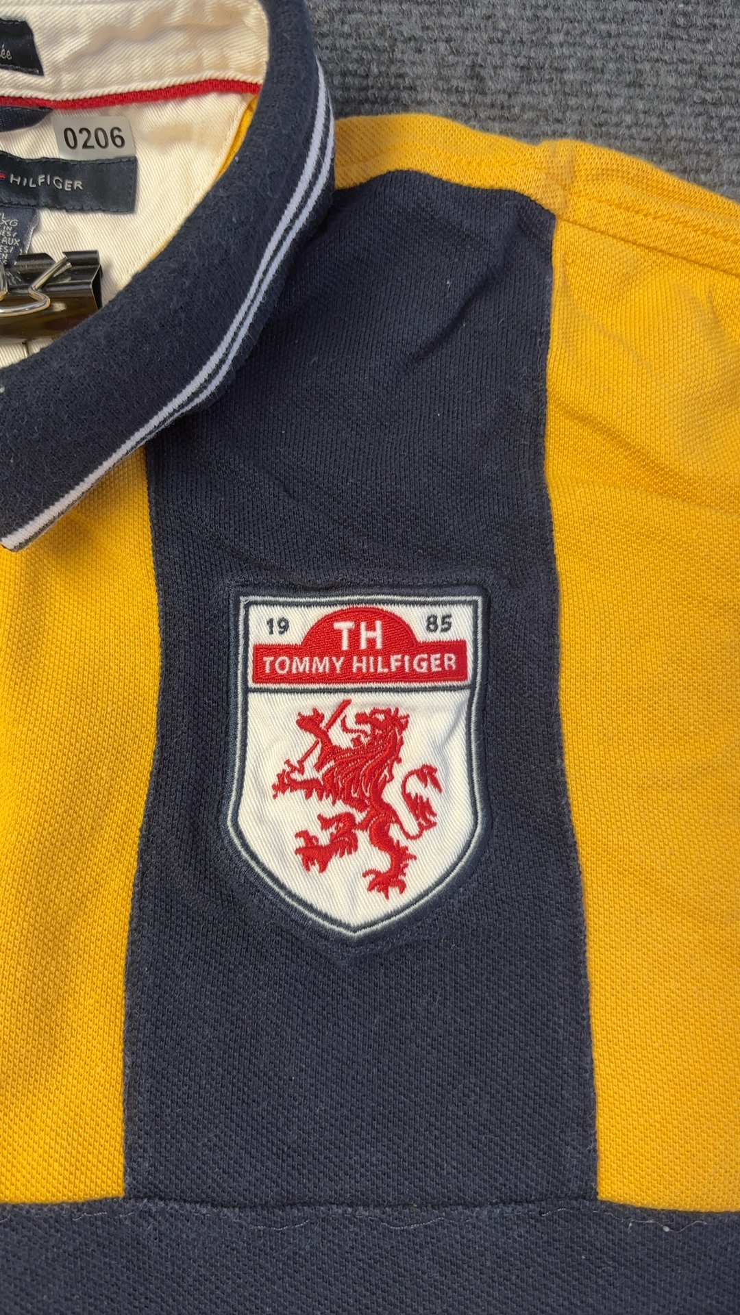 Tommy Hilfiger Yellow & Navy Polo Shirt XL Custom Fit image 2