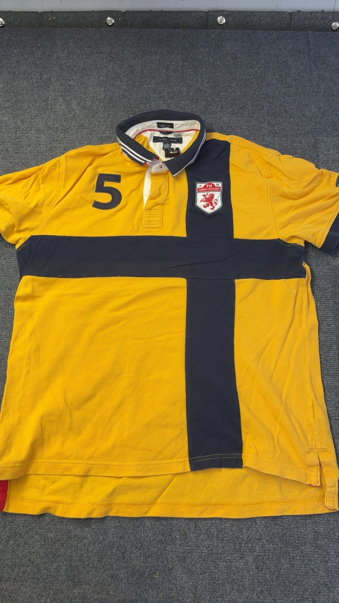 Tommy Hilfiger Yellow & Navy Polo Shirt XL Custom Fit