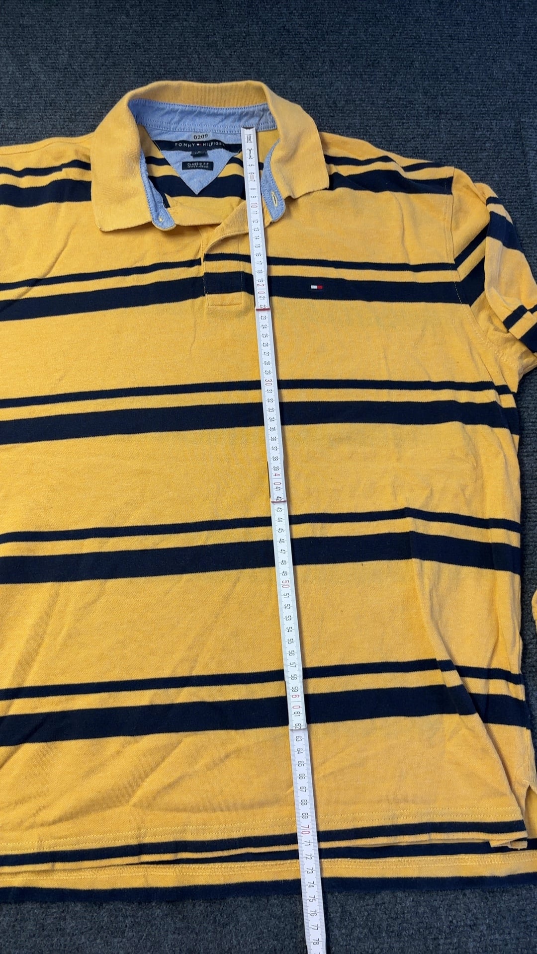 Tommy Hilfiger Yellow & Navy Striped Polo Shirt XL Classic Fit image 4