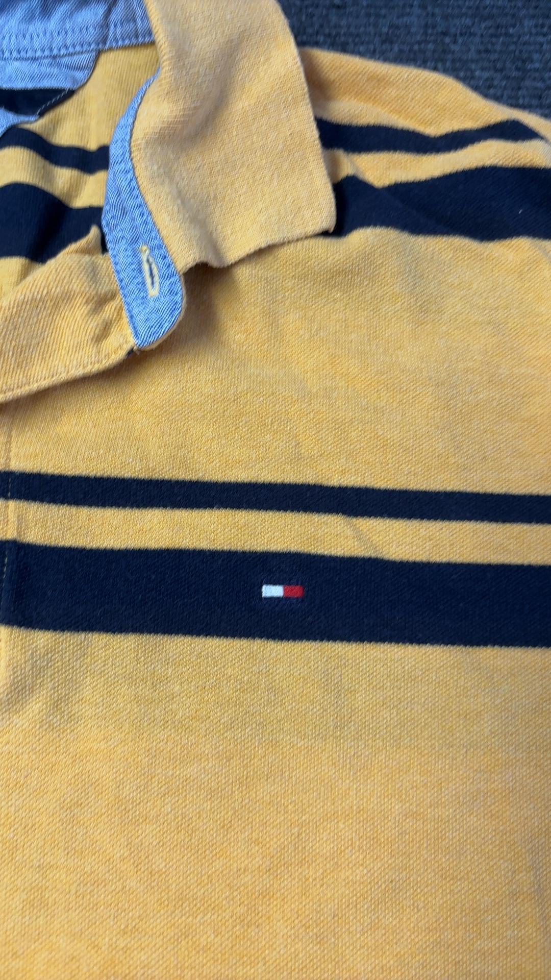Tommy Hilfiger Yellow & Navy Striped Polo Shirt XL Classic Fit image 6