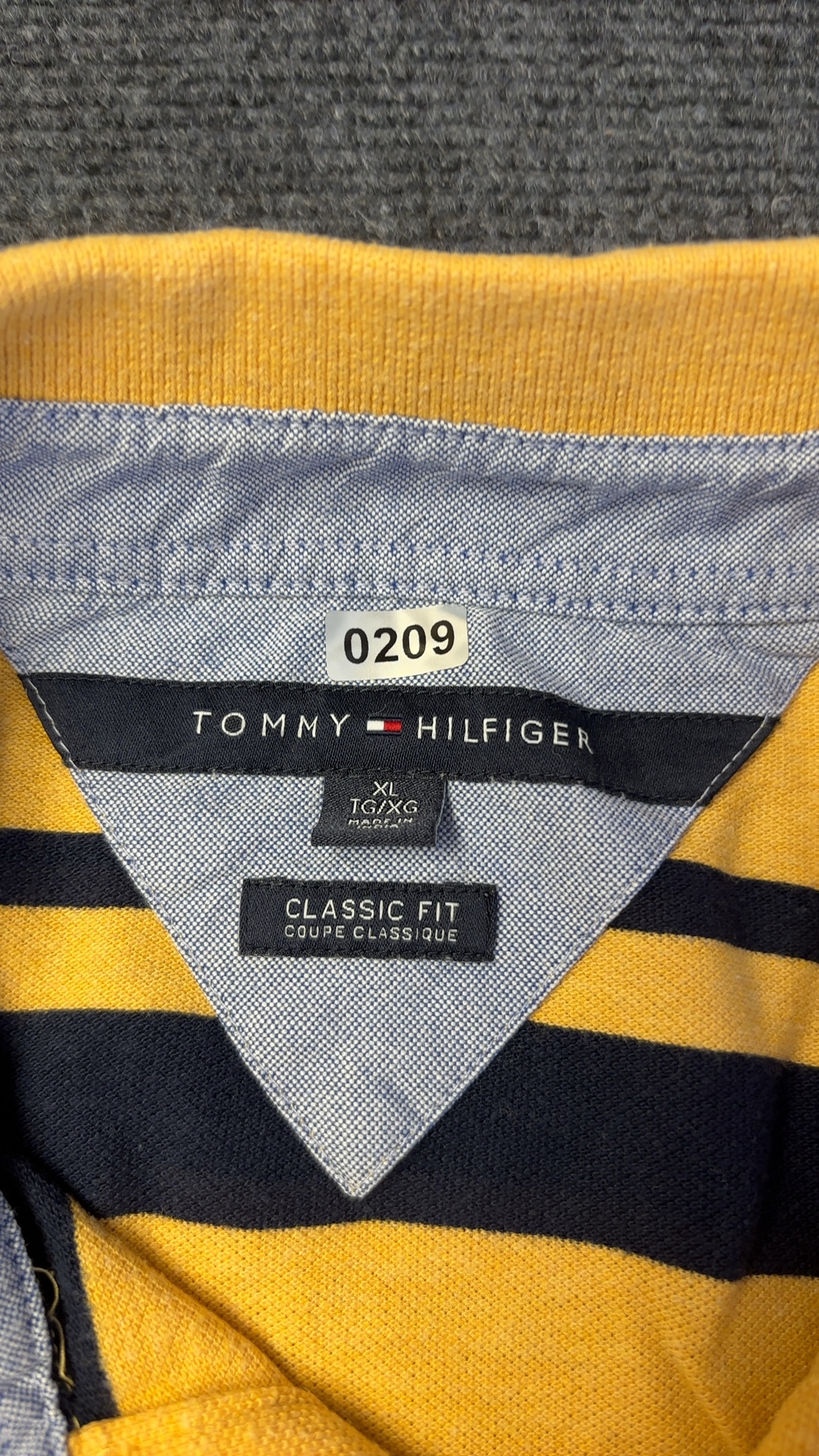 Tommy Hilfiger Yellow & Navy Striped Polo Shirt XL Classic Fit image 2