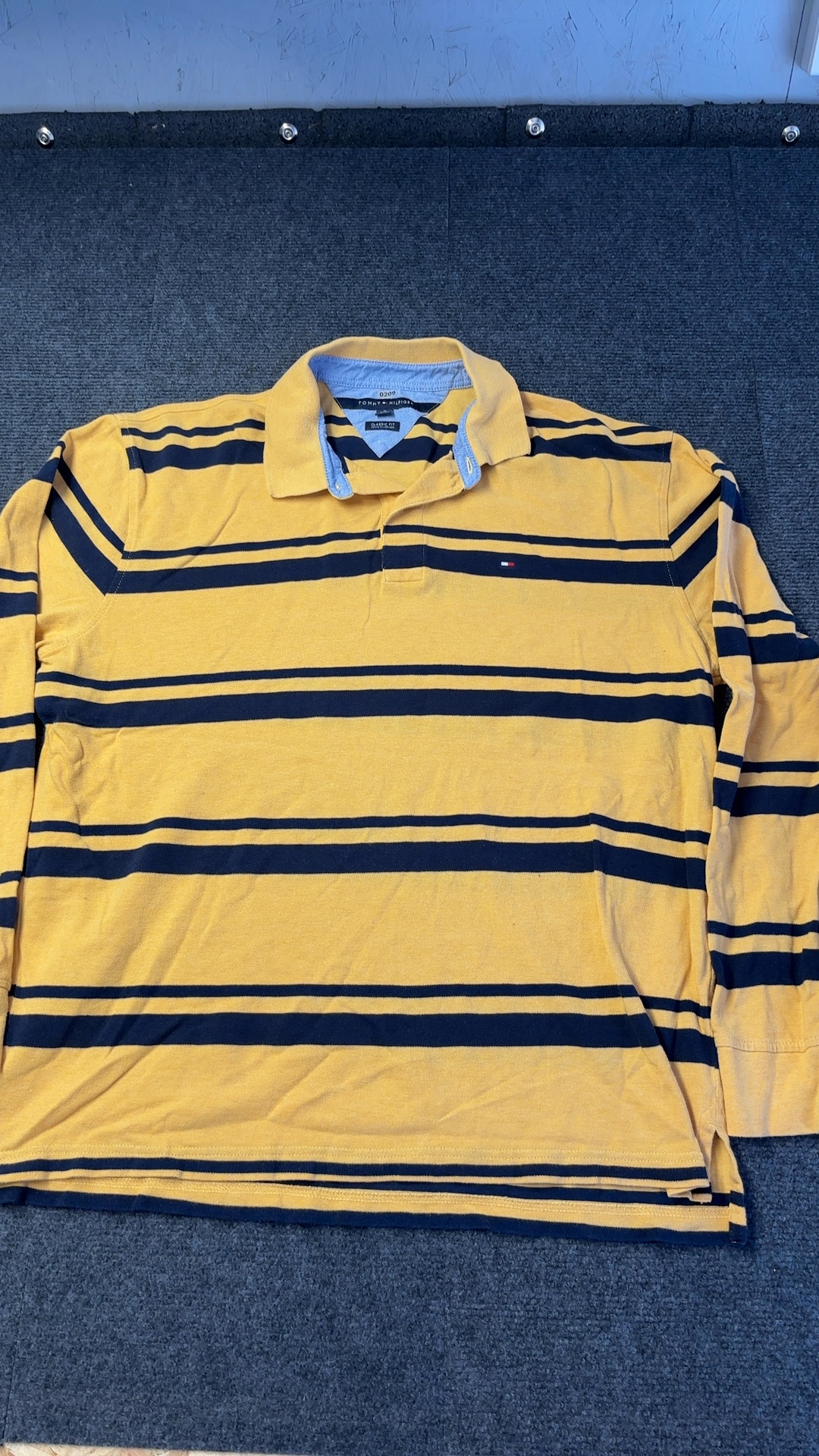 Tommy Hilfiger Yellow & Navy Striped Polo Shirt XL Classic Fit