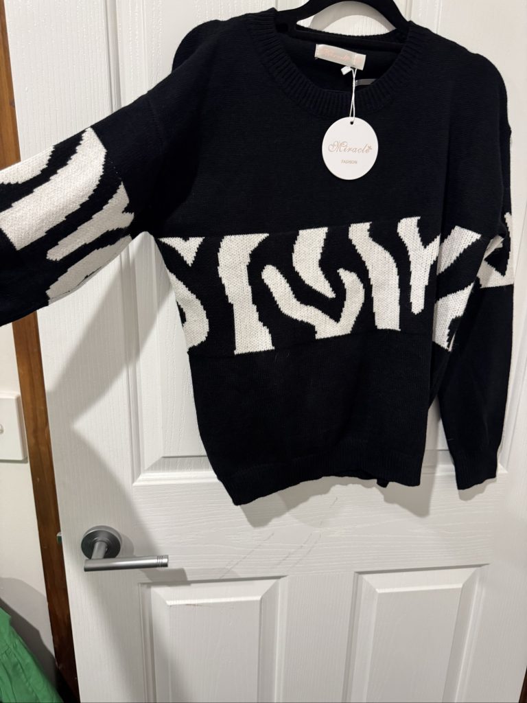Miracle Black & White Knit Sweater Medium Zebra Pattern