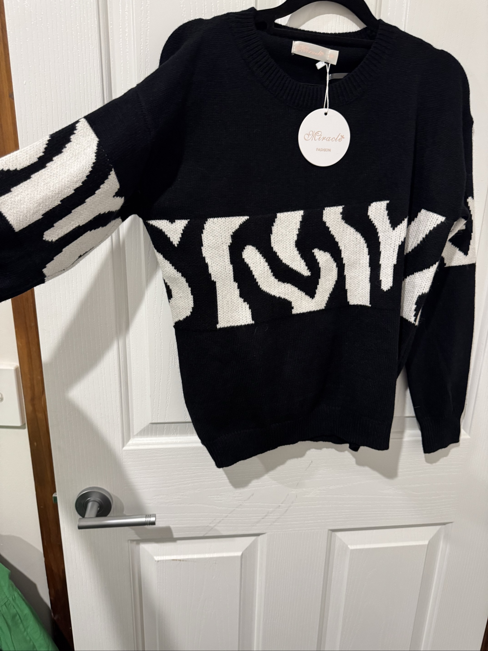 Miracle Black & White Knit Sweater Medium Zebra Pattern