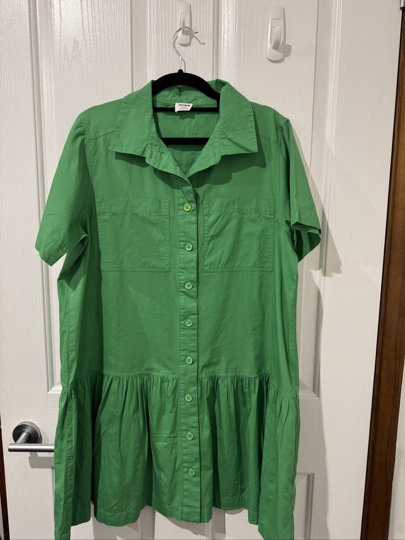 Cotton On Green Button-Front Dress Medium Casual Pockets