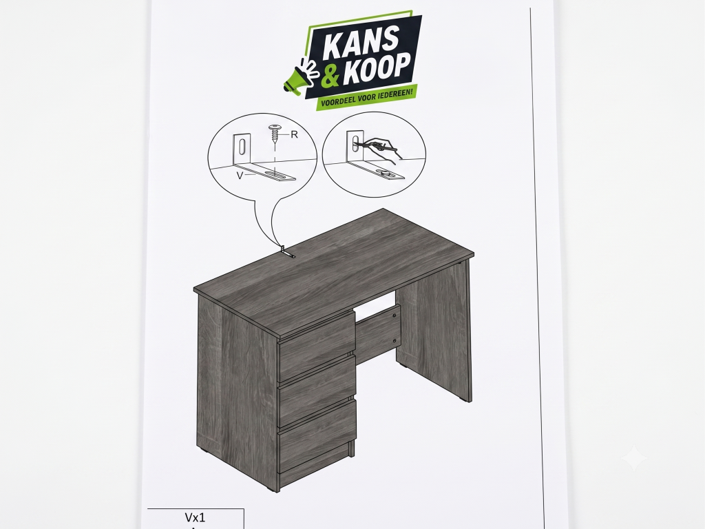 Compact & Praktisch Bureau met 3 Lades – Grijs Eikenlook (Modern Design)