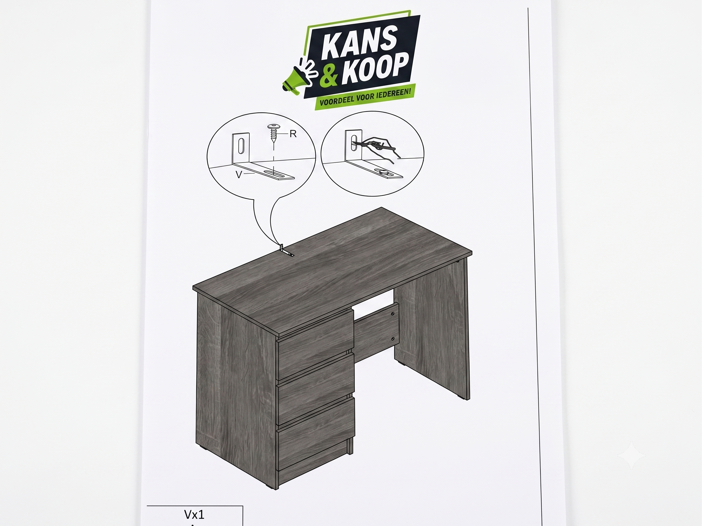 Compact & Praktisch Bureau met 3 Lades – Grijs Eikenlook (Modern Design)