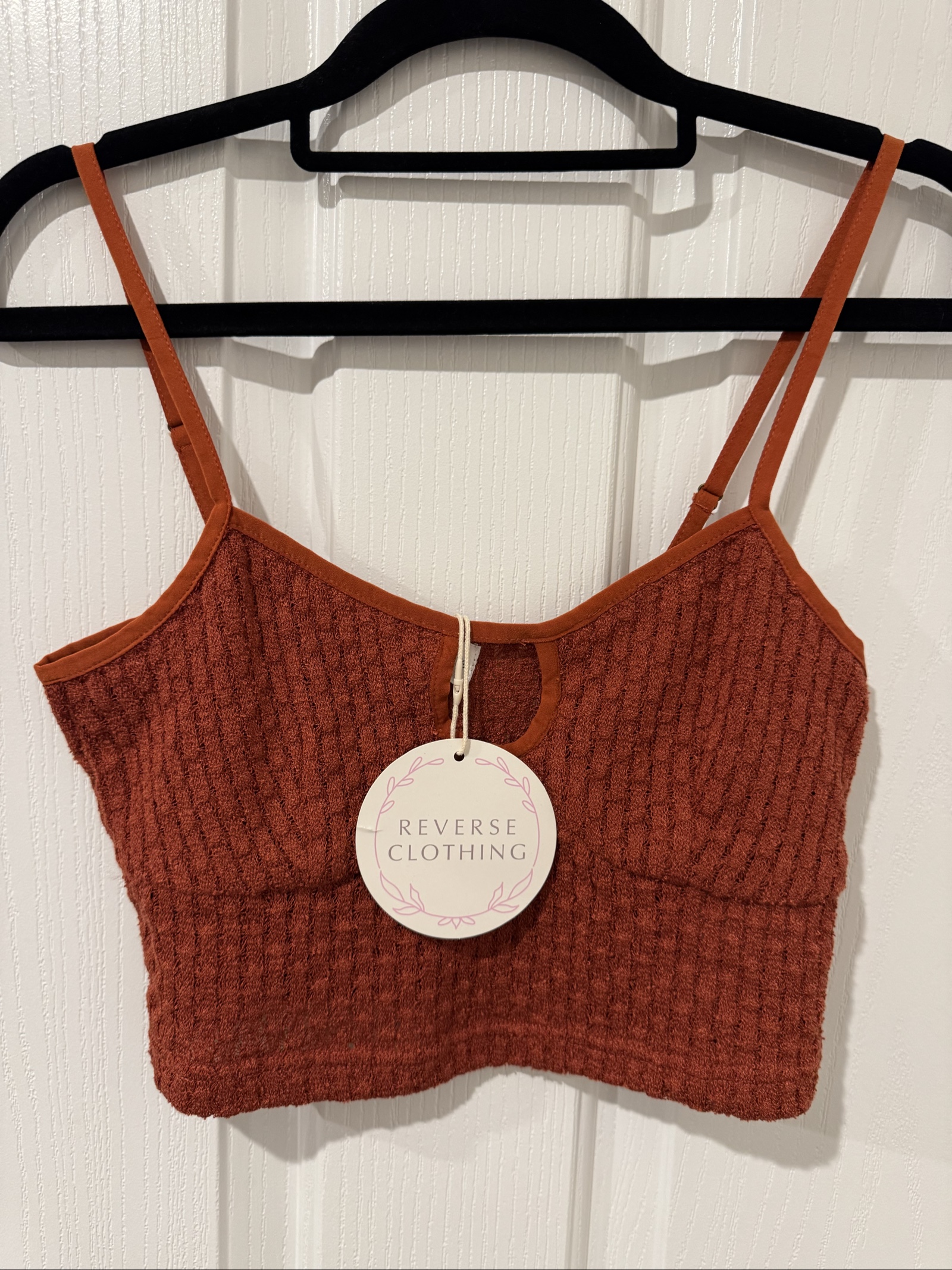 Reverse Clothing Rust Orange Textured Knit Crop Top Small