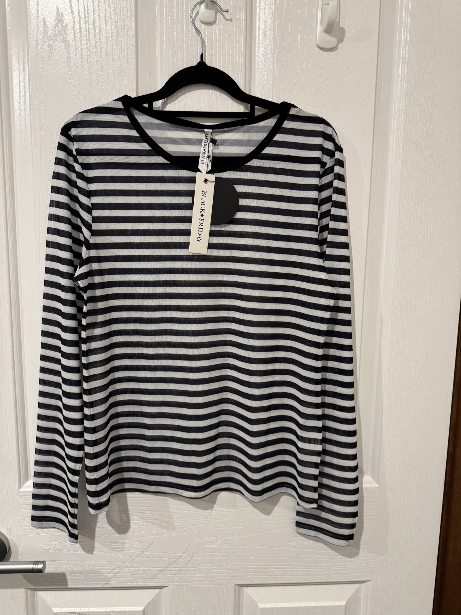 Black Friday Black & White Striped Long Sleeve Top UK 12
