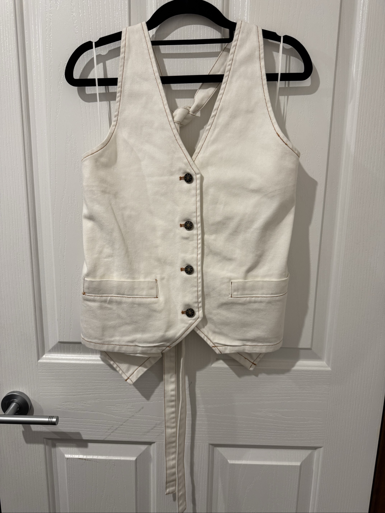 Lioness White Cotton Blend Vest Small Tie Back