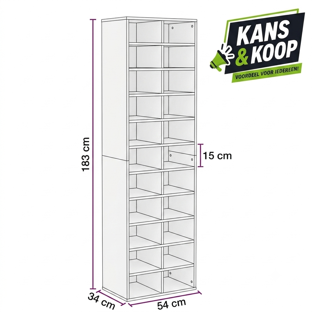 Hoge Witte Schoenenvakkenkast (183 cm) image 2