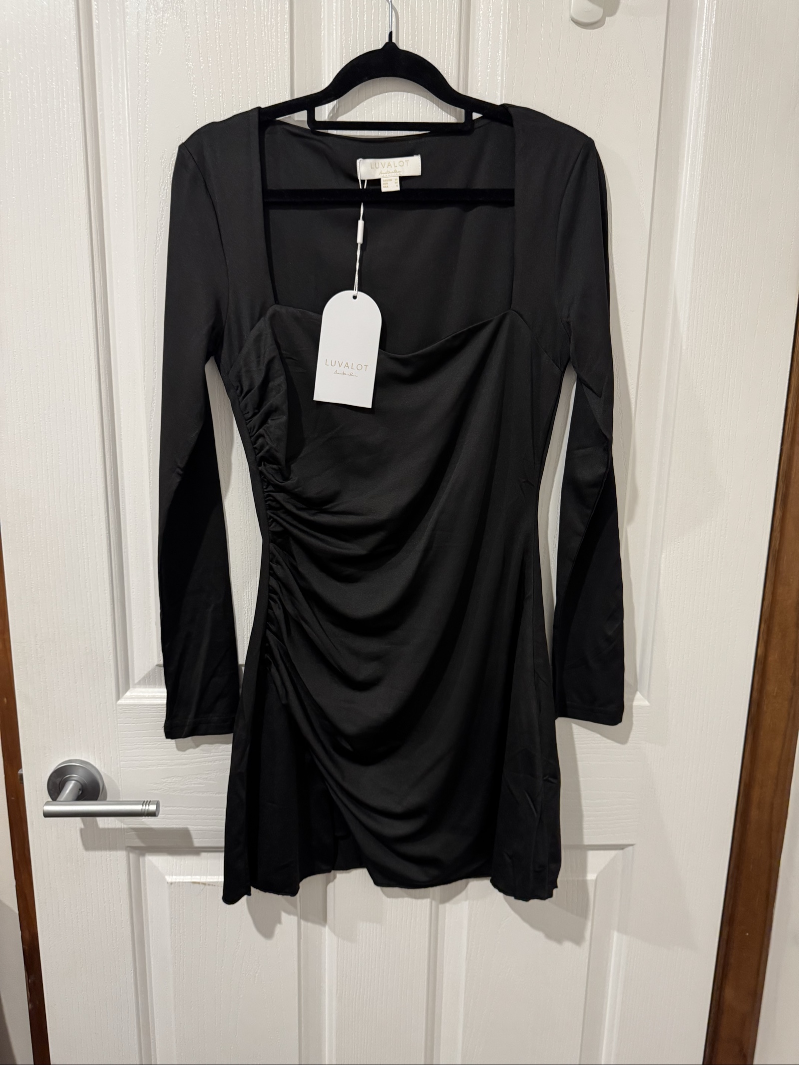 Luvalot Black Ruched Long Sleeve Dress Size 6