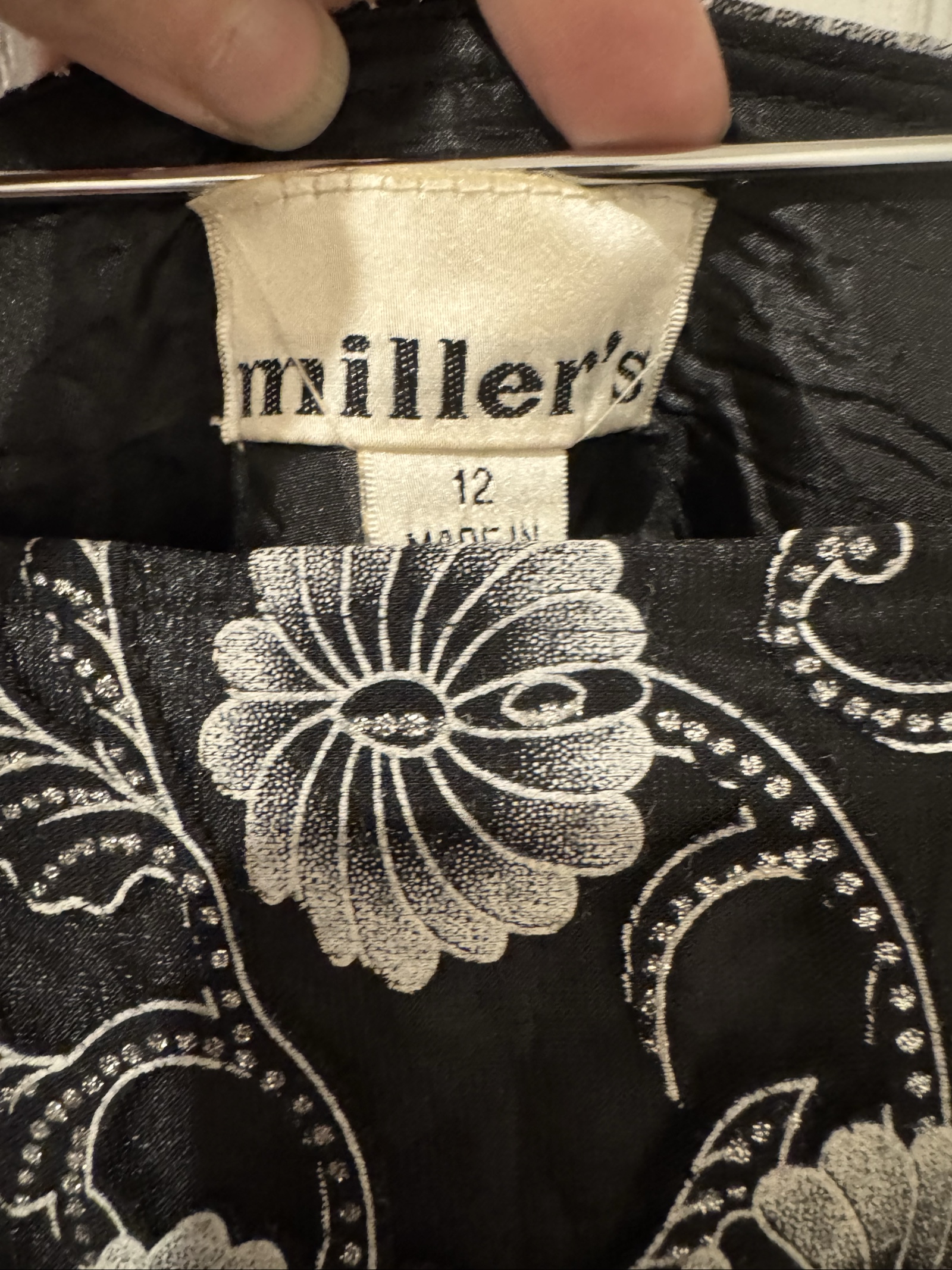 Miller's Black & White Floral Skirt Size 12 Ribbon Tie image 2