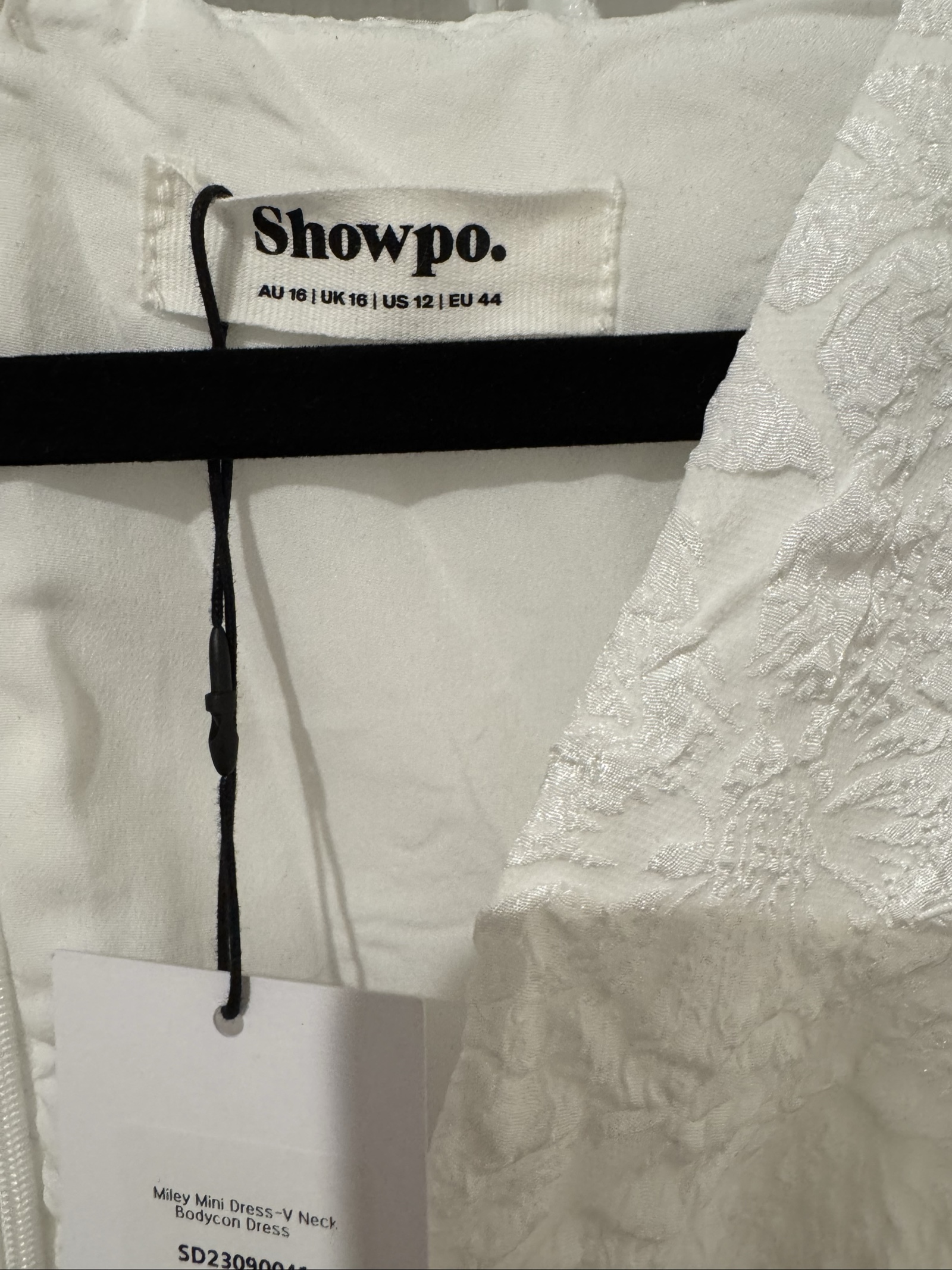 Showpo White Miley Mini Dress UK 16 Textured V Neck Puff Sleeve image 2