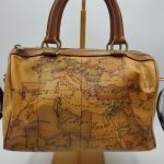 Alviero Martini Brown Geo Print Leather Boston Bag Prima Classe