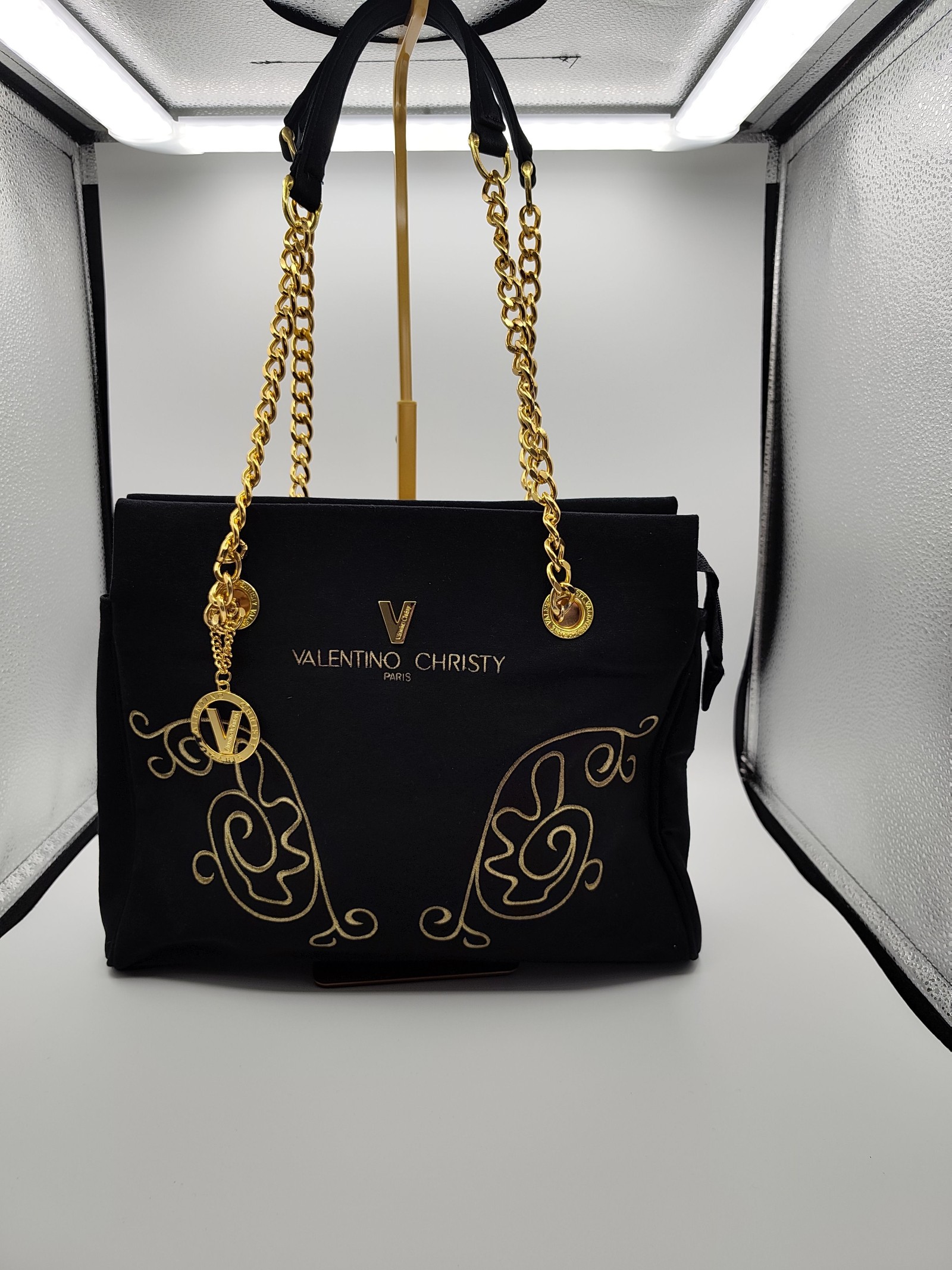 Valentino Christy Black & Gold Chain Handle Tote Bag Other