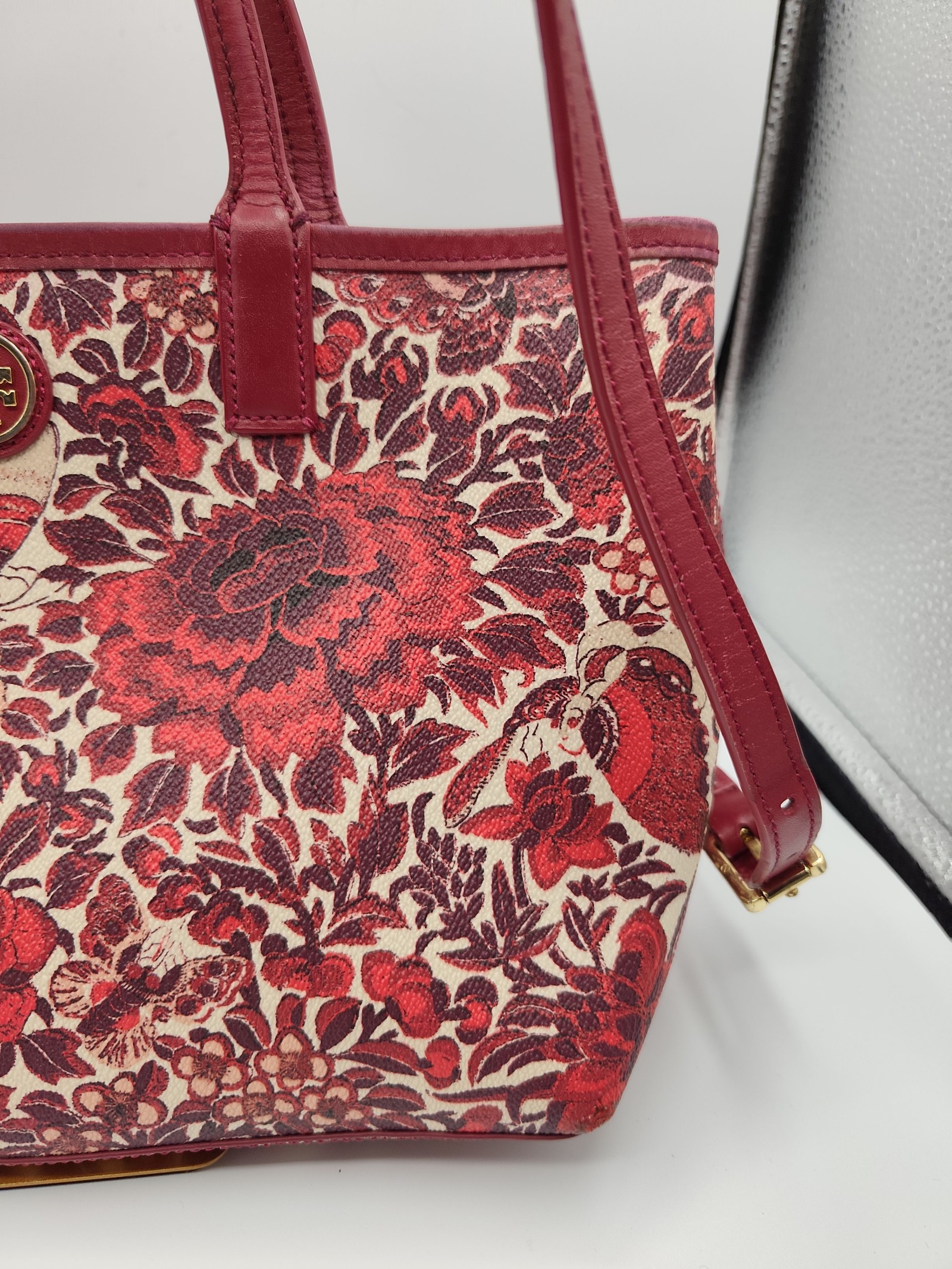 Tory Burch Red & Multi Floral Tote Bag image 3