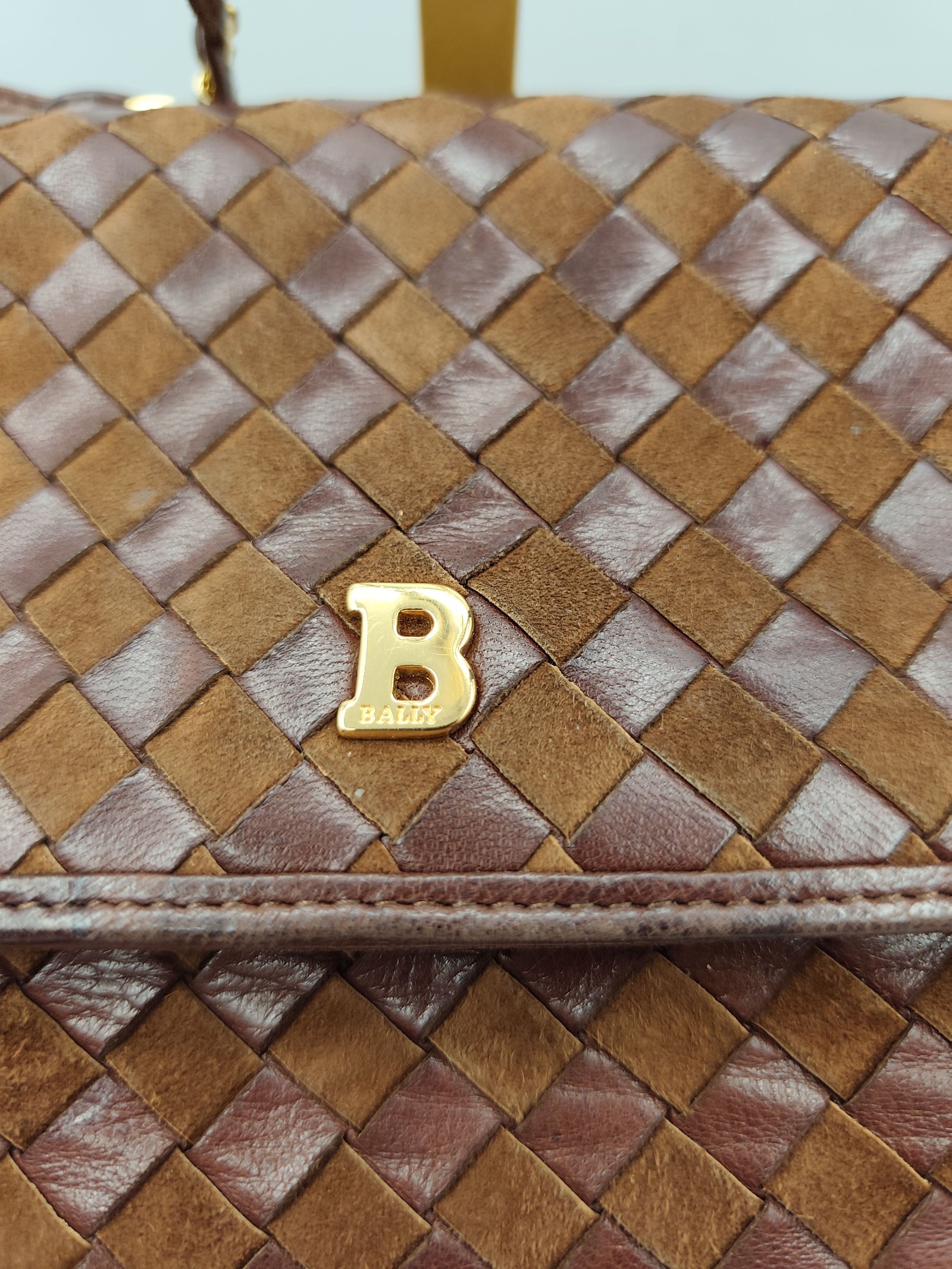 Bally Brown Woven Leather Crossbody Bag image 3