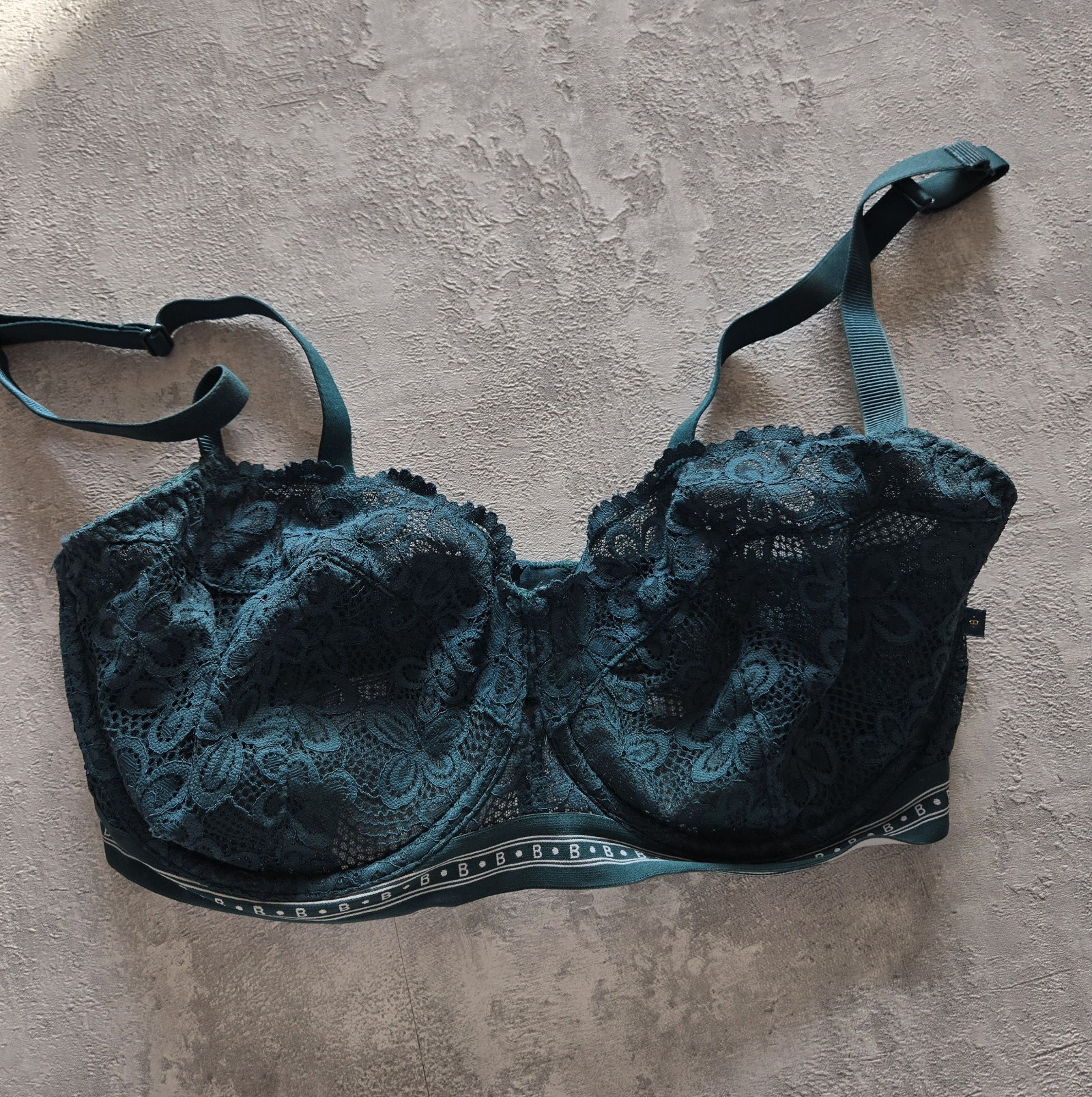 M&S Petrol Green Lace Bra UK 34F with B Logo Band