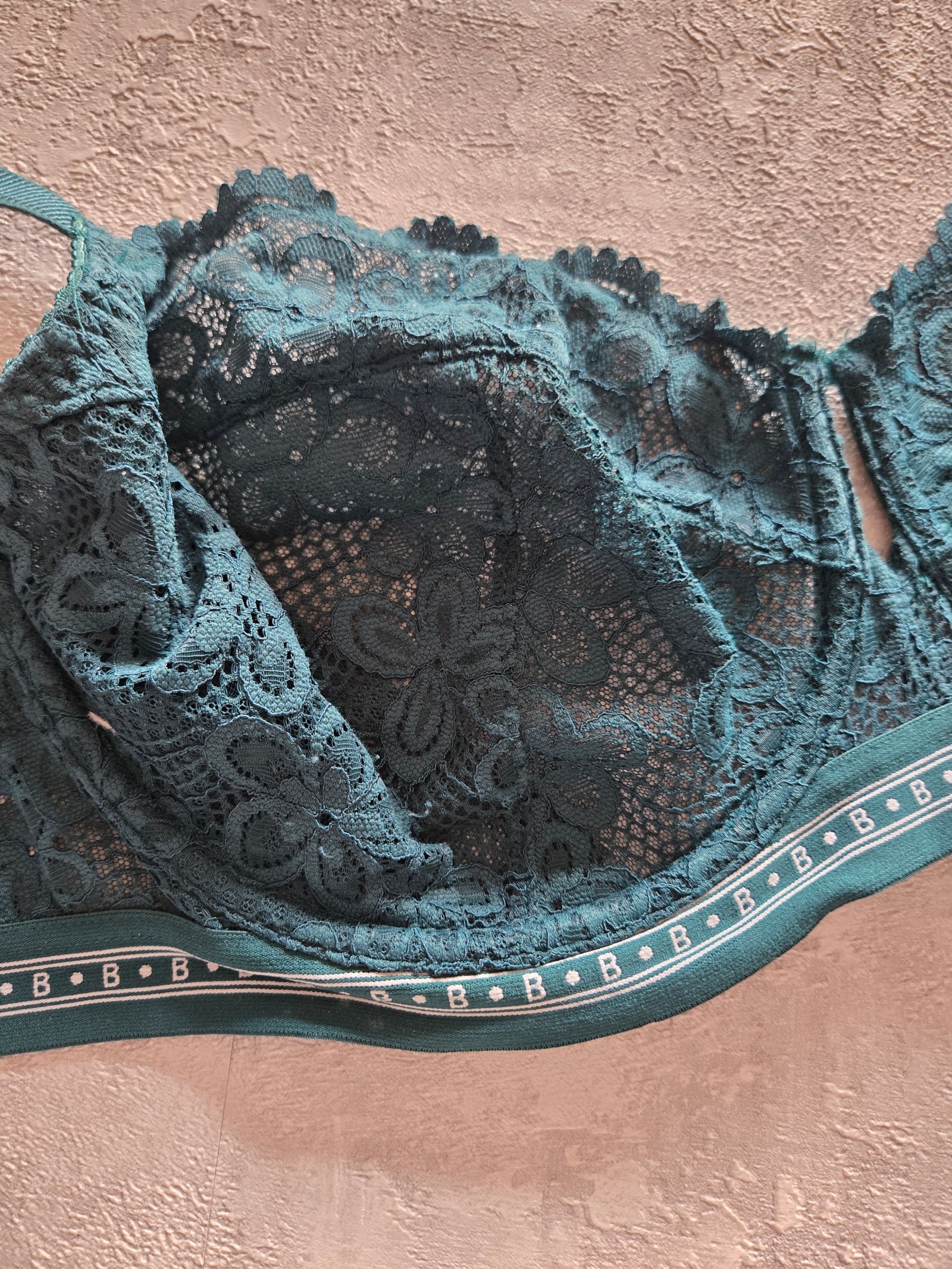 M&S Petrol Green Lace Bra UK 34F with B Logo Band image 3