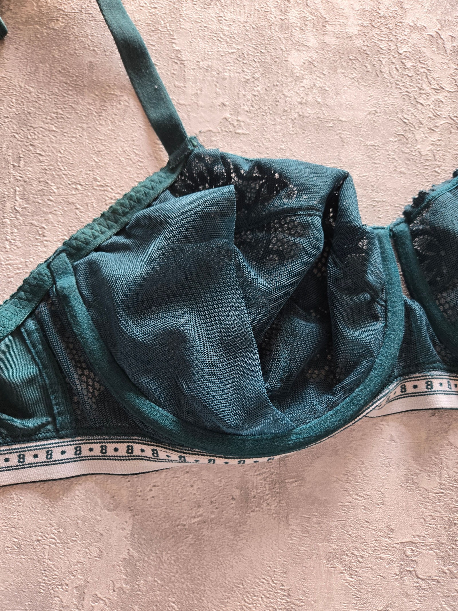 M&S Petrol Green Lace Bra UK 34F with B Logo Band image 5