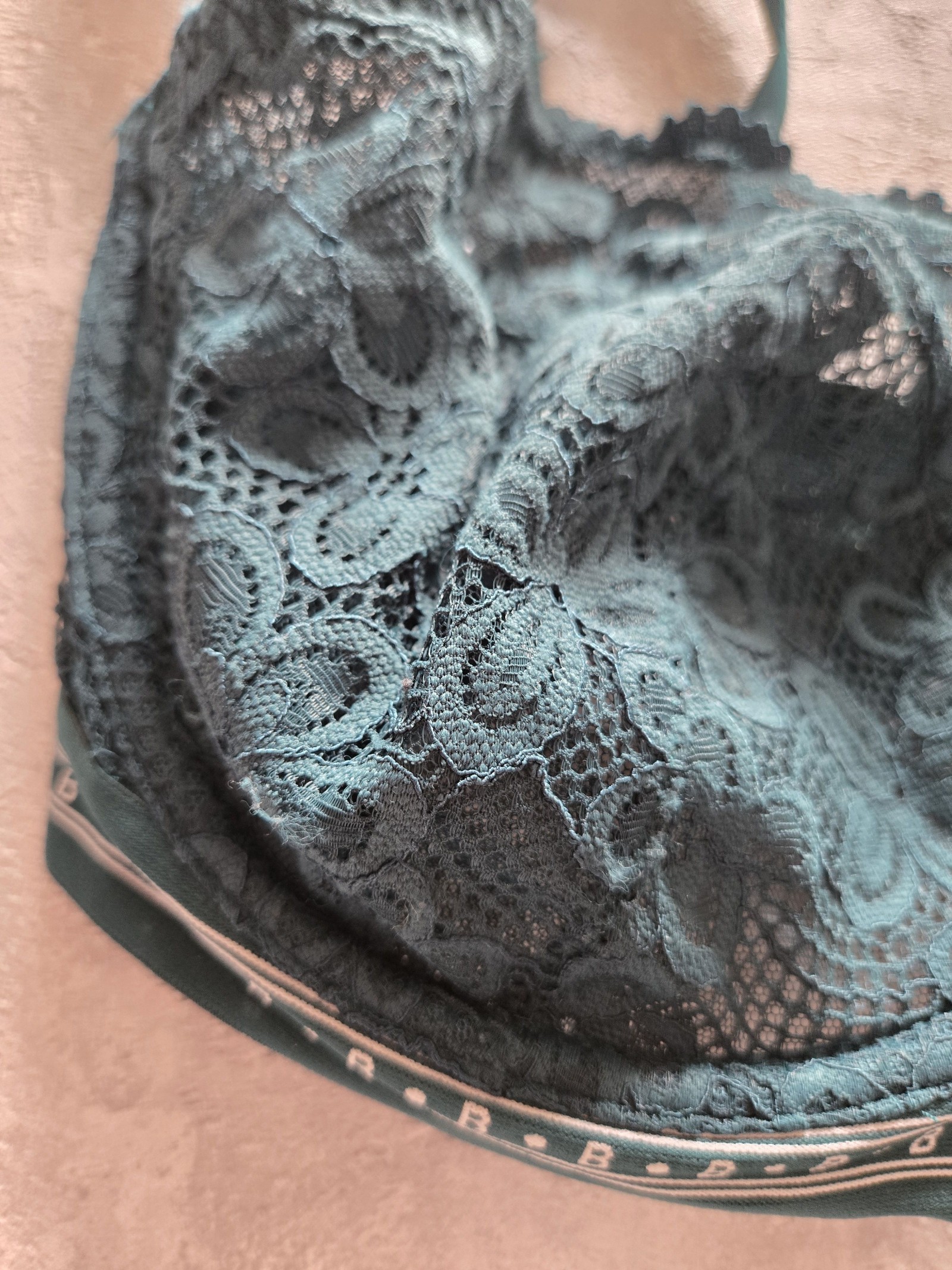M&S Petrol Green Lace Bra UK 34F with B Logo Band image 10