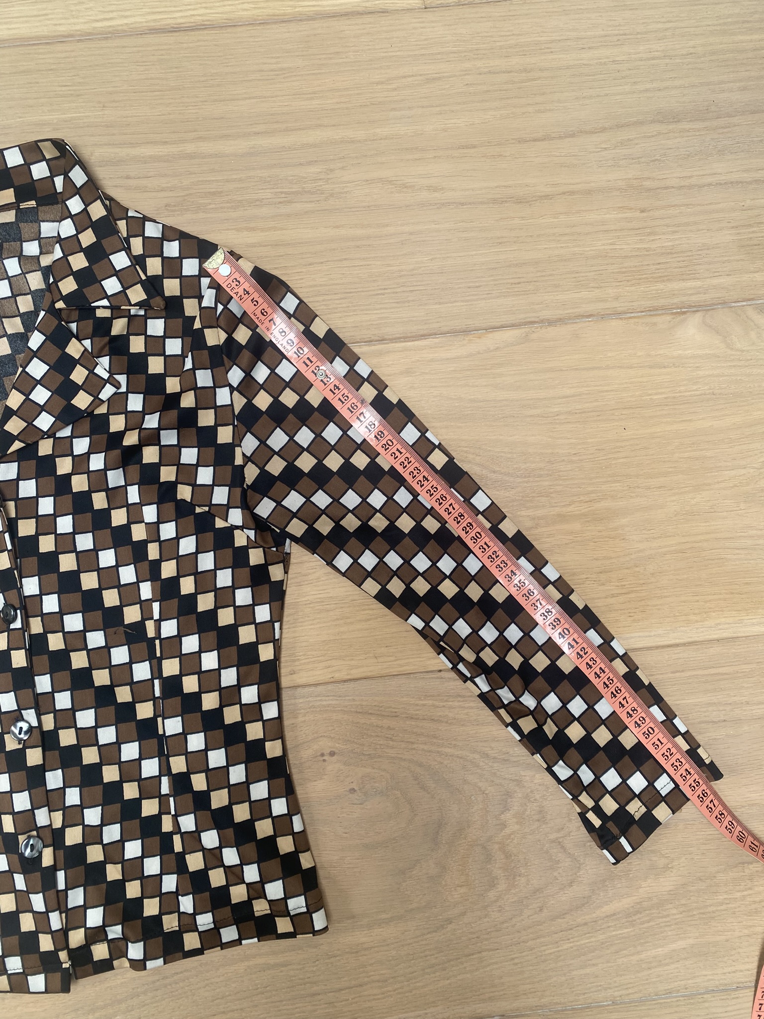Vintage Brown, Beige & Black Checkered Shirt Small Geometric Pattern image 3