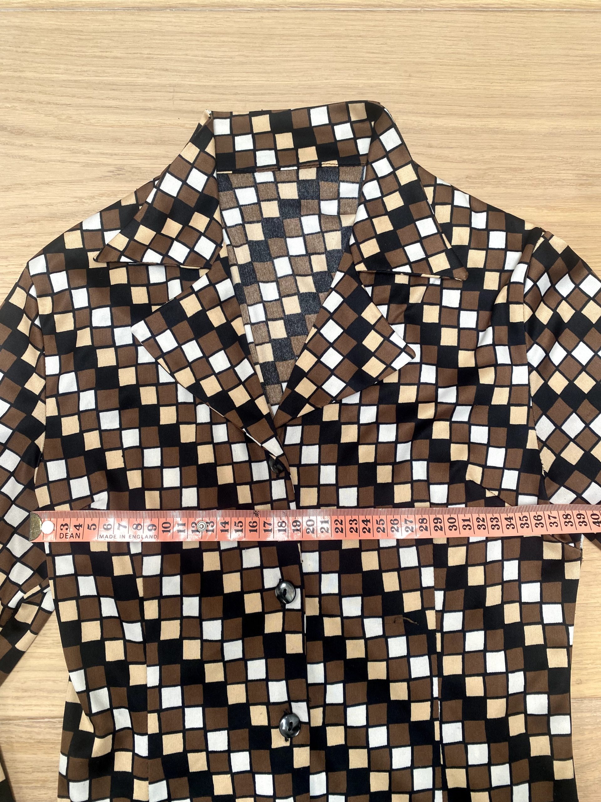 Vintage Brown, Beige & Black Checkered Shirt Small Geometric Pattern image 4