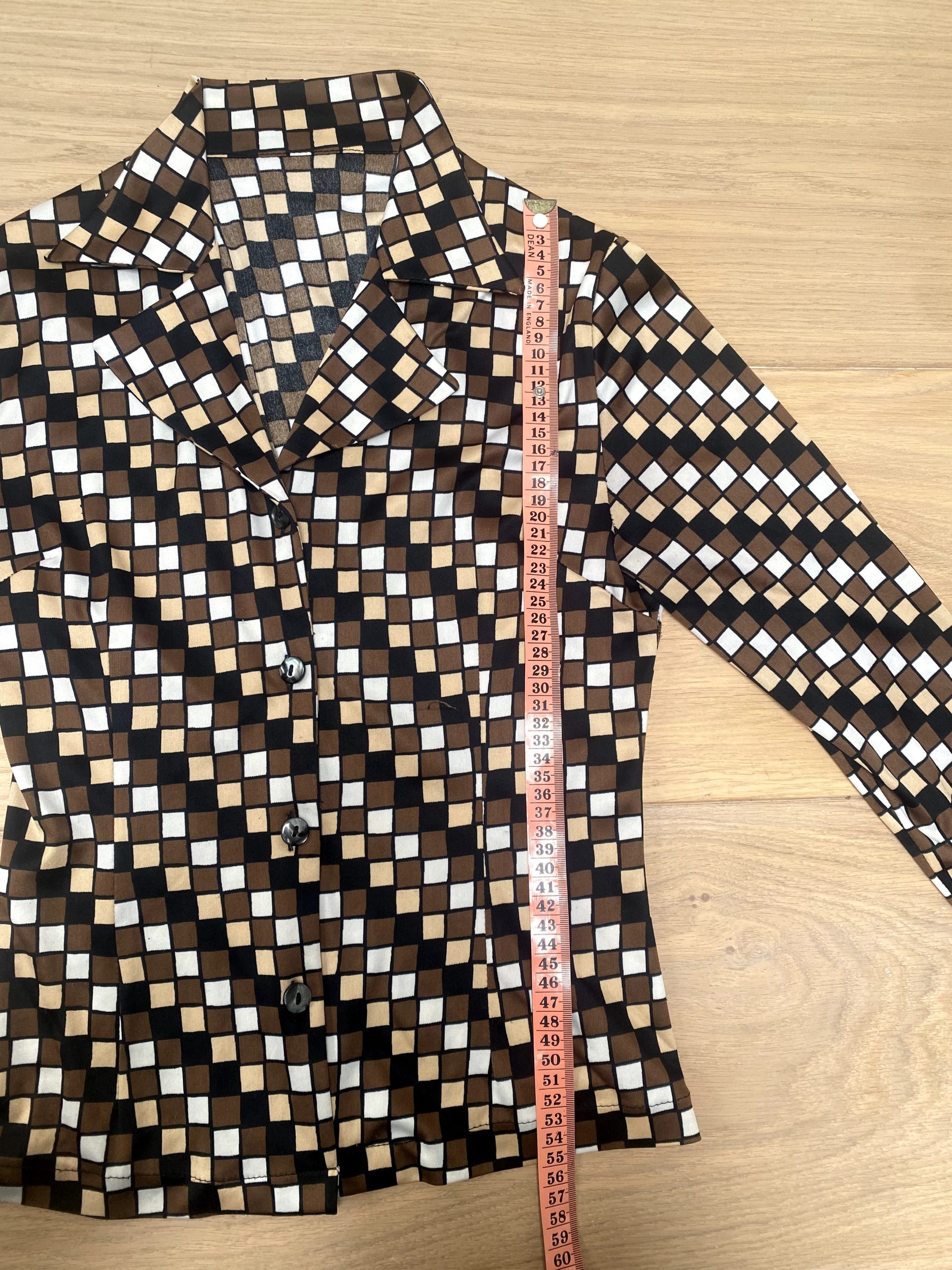 Vintage Brown, Beige & Black Checkered Shirt Small Geometric Pattern image 5