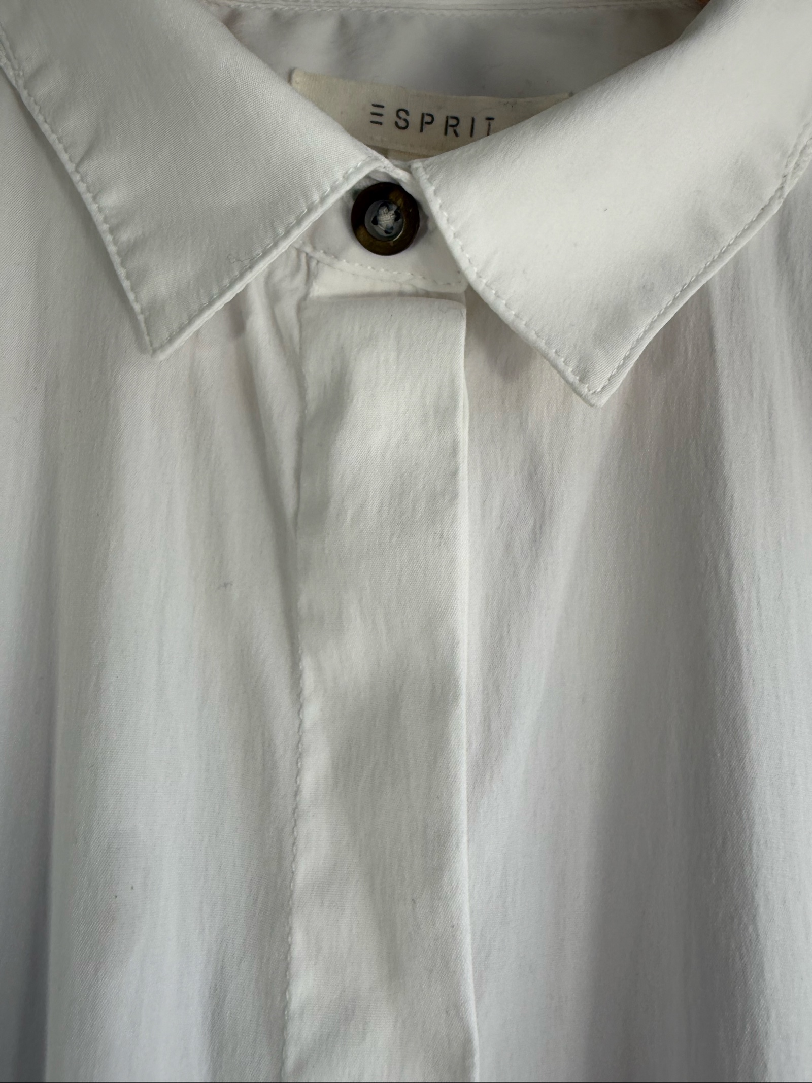 Esprit White Long Sleeve Shirt XL Classic Collar Pocket Casual Chic image 4
