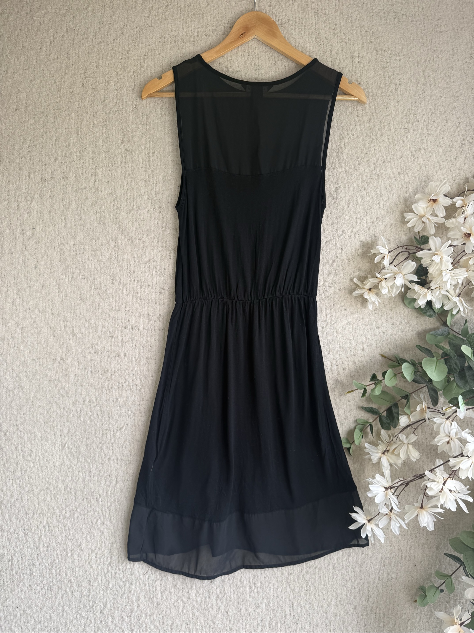 H&M Black Sheer Mesh Panel Sleeveless Dress UK Small Chic Elegant Summer image 4