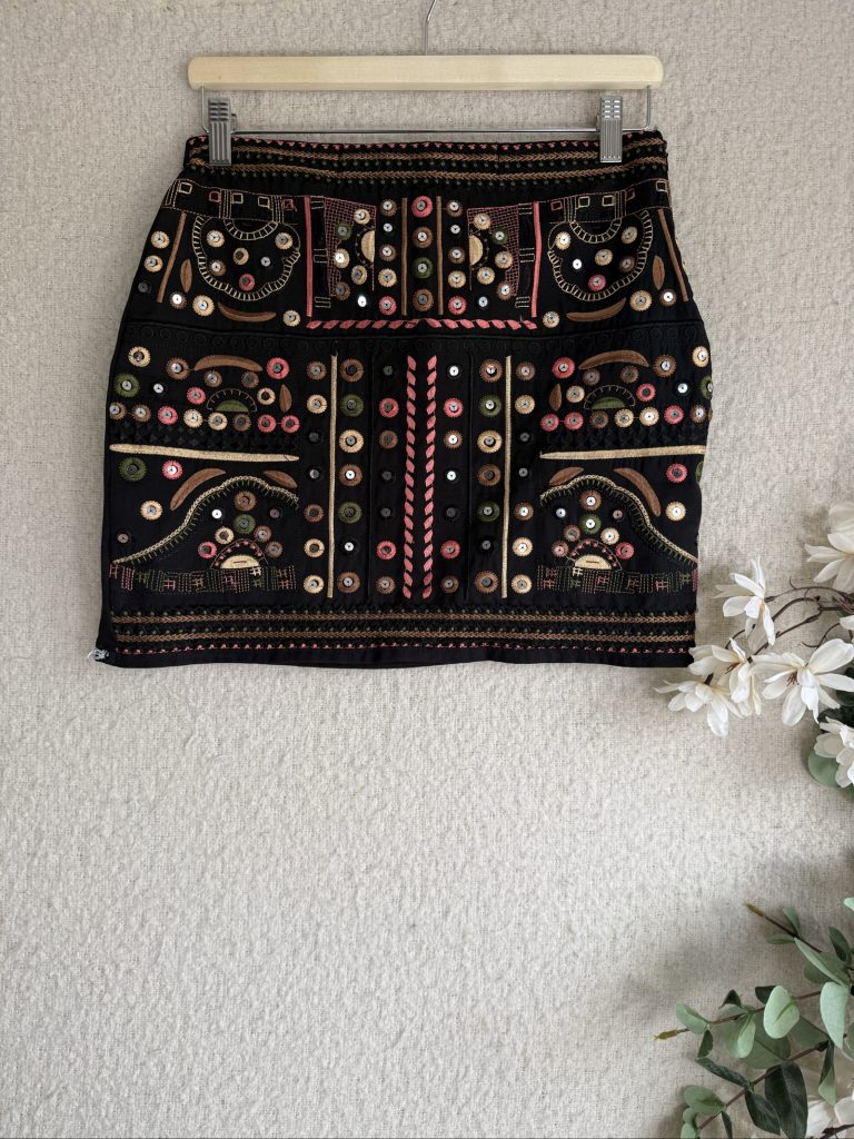 Angel City Embroidered Black Sequin Mini Skirt UK 10 Boho Chic Party Style