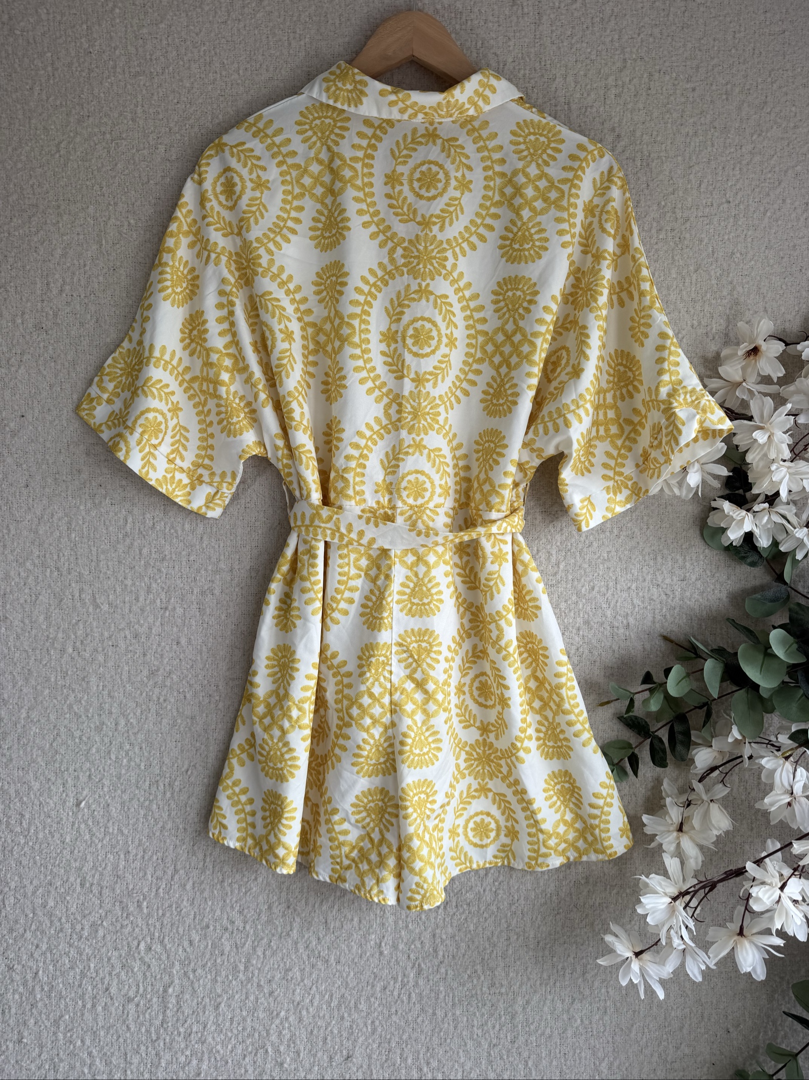 Shein Yellow & White Patterned Romper Playsuit Large Stylish Summer Casual Fit image 5