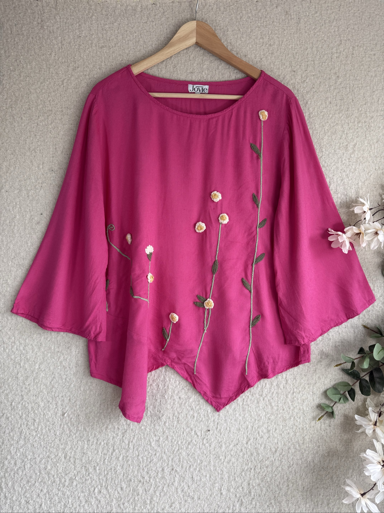 Jovie Pink Floral Embroidered Blouse XXL Relaxed Fit Soft Viscose Top