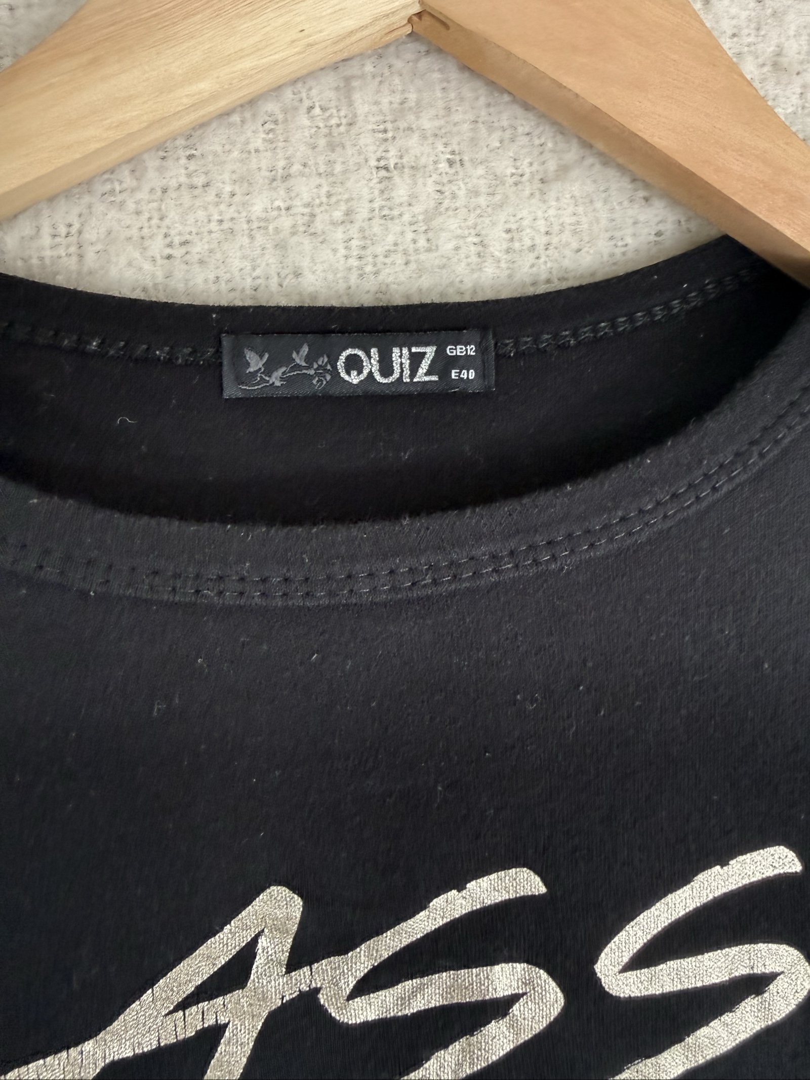 Quiz Black Cotton Sassy Printed T-Shirt UK 12 Casual Graphic Tee image 3