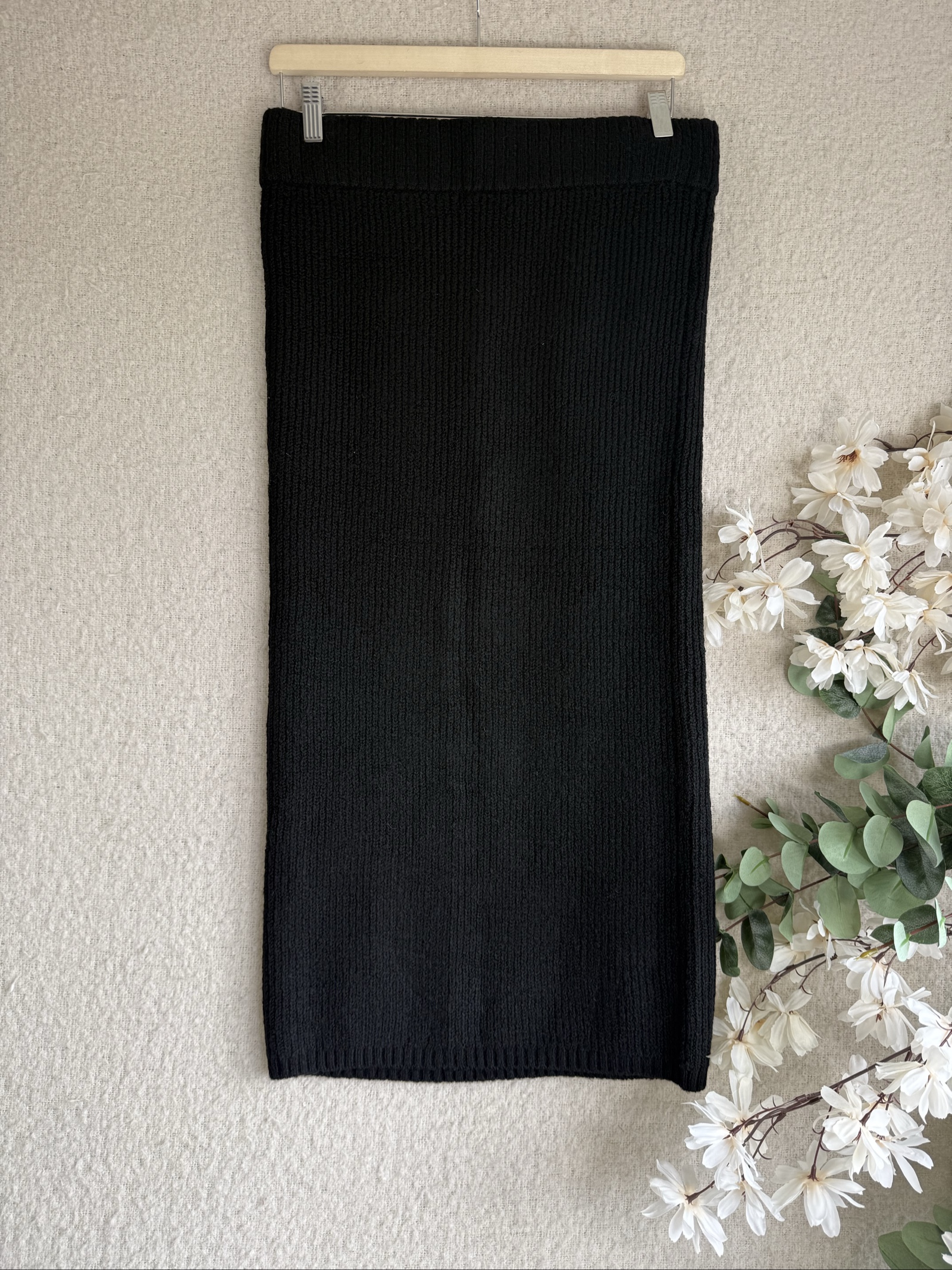 F&F Black Rib Knit Midi Skirt Medium UK 12-14 Comfortable Casual Style image 4