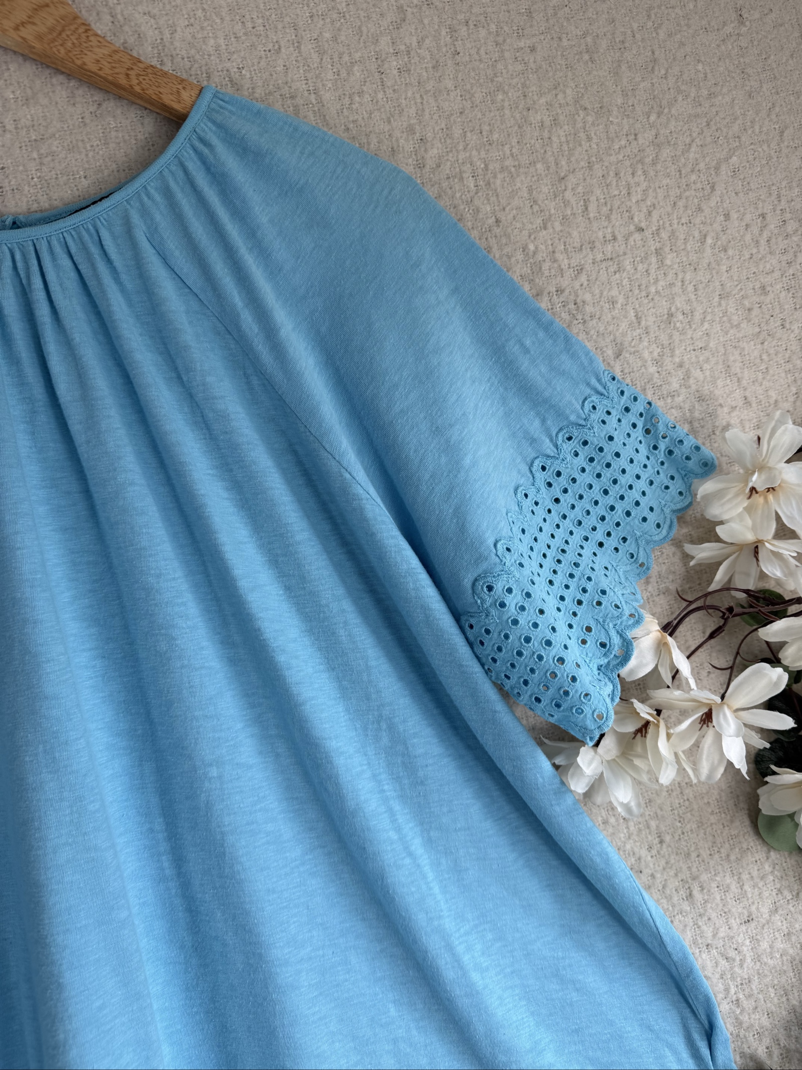 M&S Blue Eyelet Detail Short Sleeve Top UK 10 Casual Summer Elegant image 2