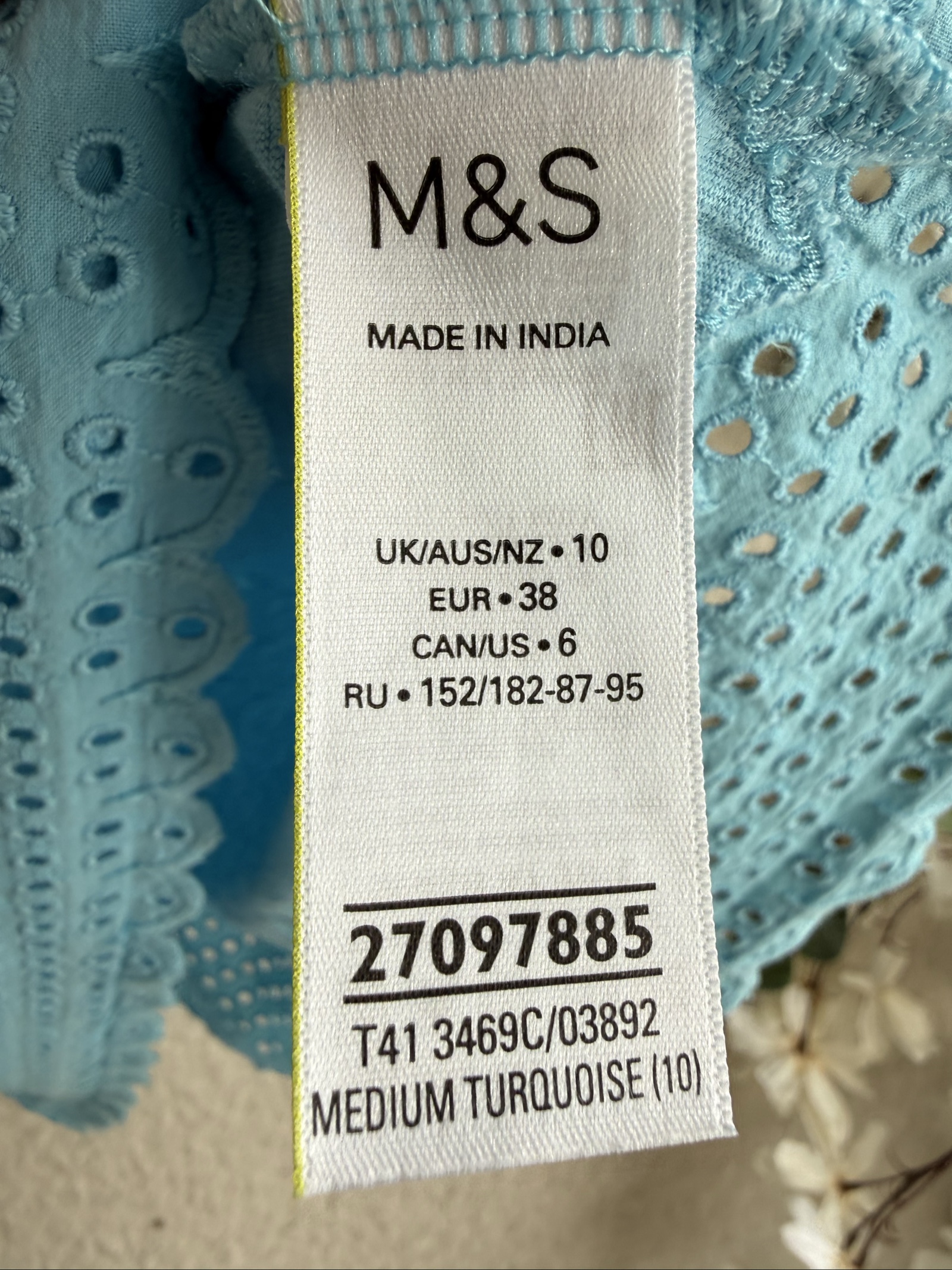 M&S Blue Eyelet Detail Short Sleeve Top UK 10 Casual Summer Elegant image 6