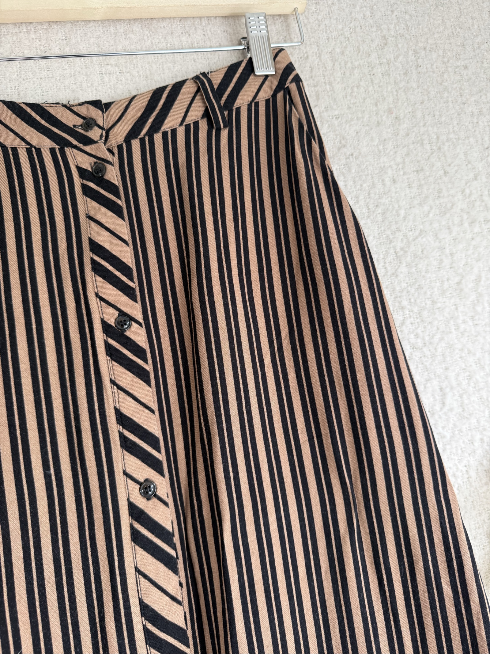 Soft Rebels Brown & Black Striped Button Front Midi Skirt Medium Casual Chic image 2