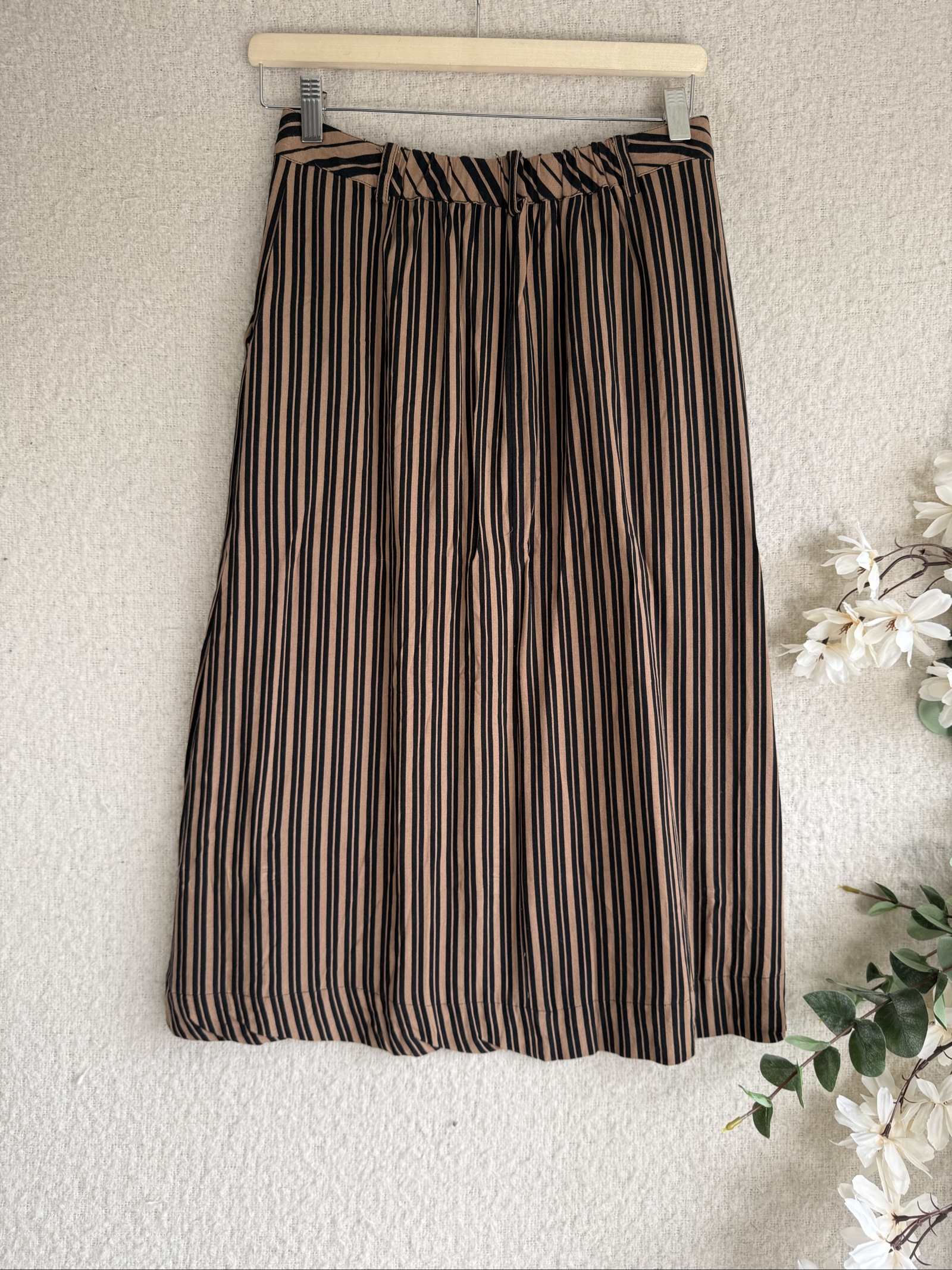 Soft Rebels Brown & Black Striped Button Front Midi Skirt Medium Casual Chic image 5