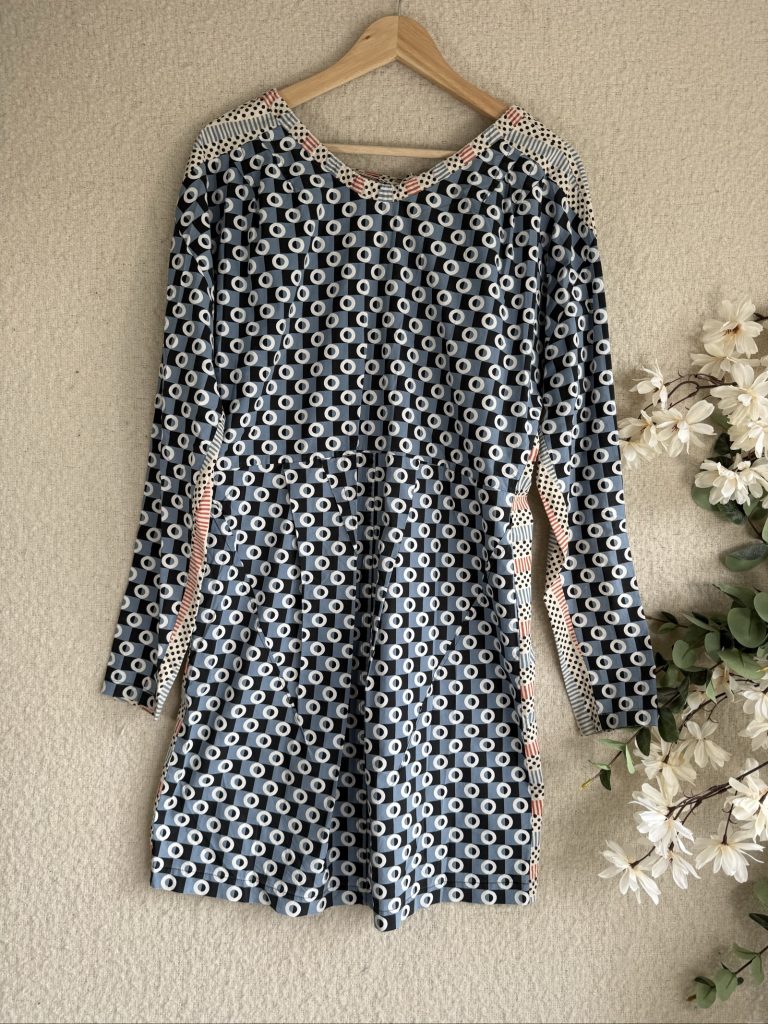Marni Blue Patterned Cotton Dress UK 10 Long Sleeve Chic Stylish Unique