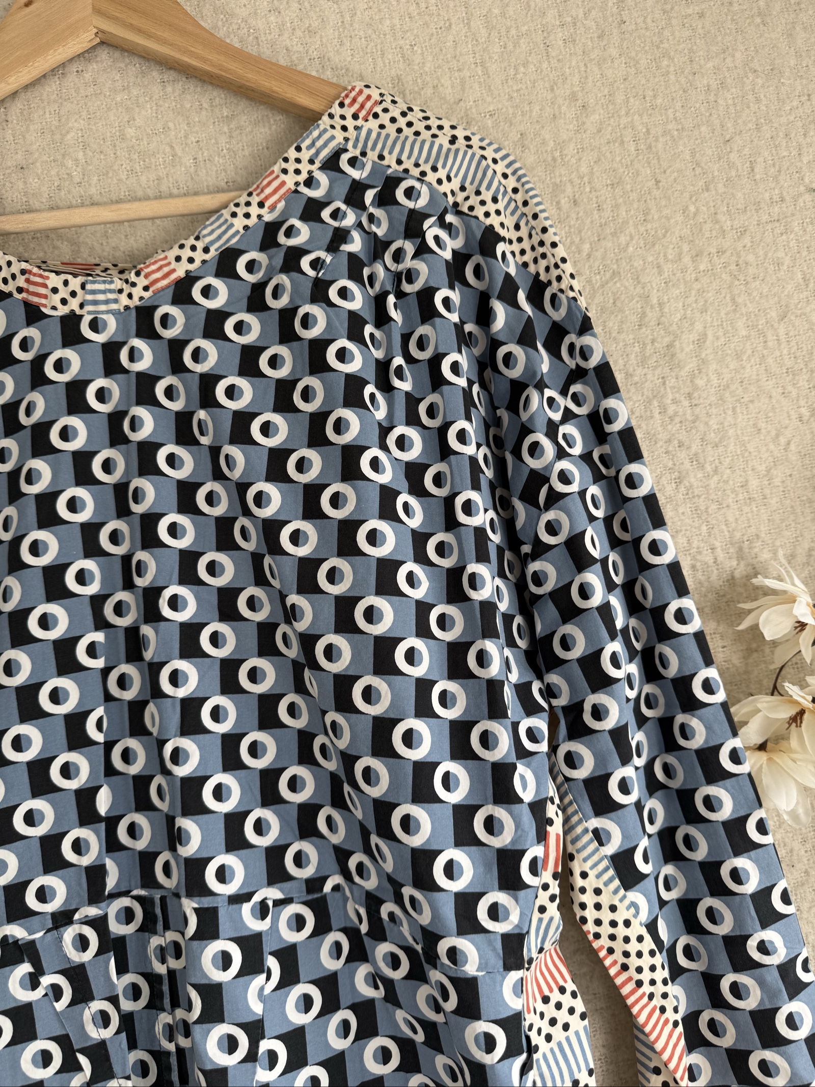 Marni Blue Patterned Cotton Dress UK 10 Long Sleeve Chic Stylish Unique image 2