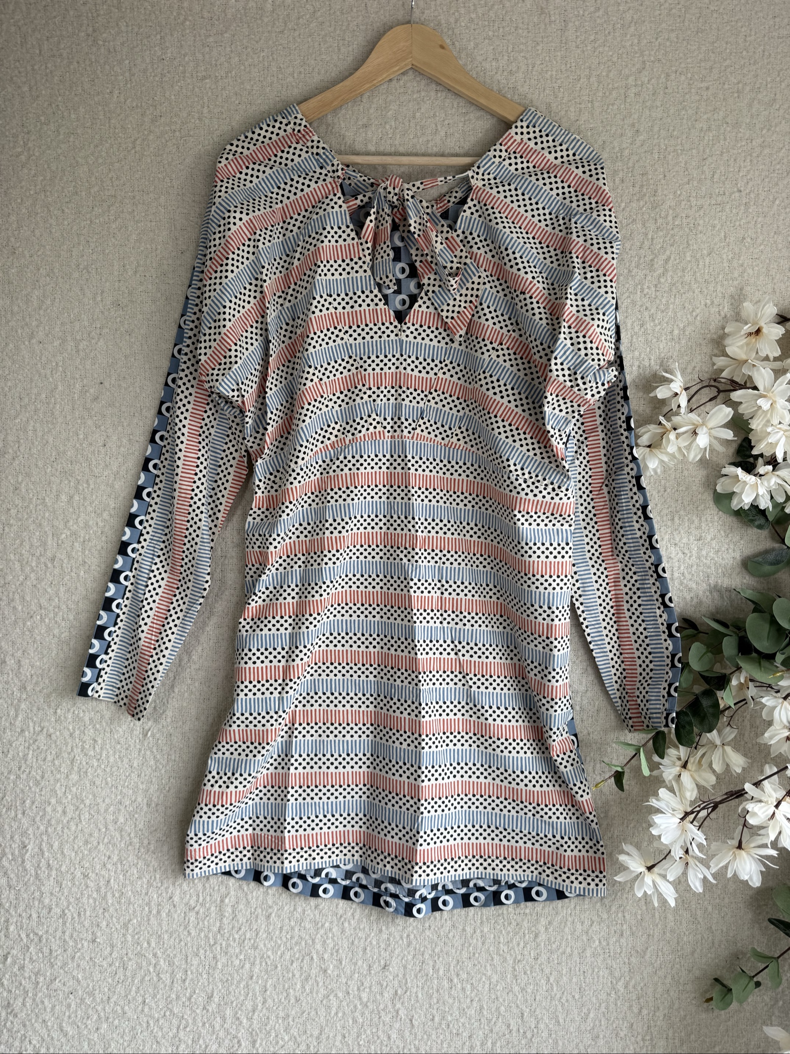 Marni Blue Patterned Cotton Dress UK 10 Long Sleeve Chic Stylish Unique image 6